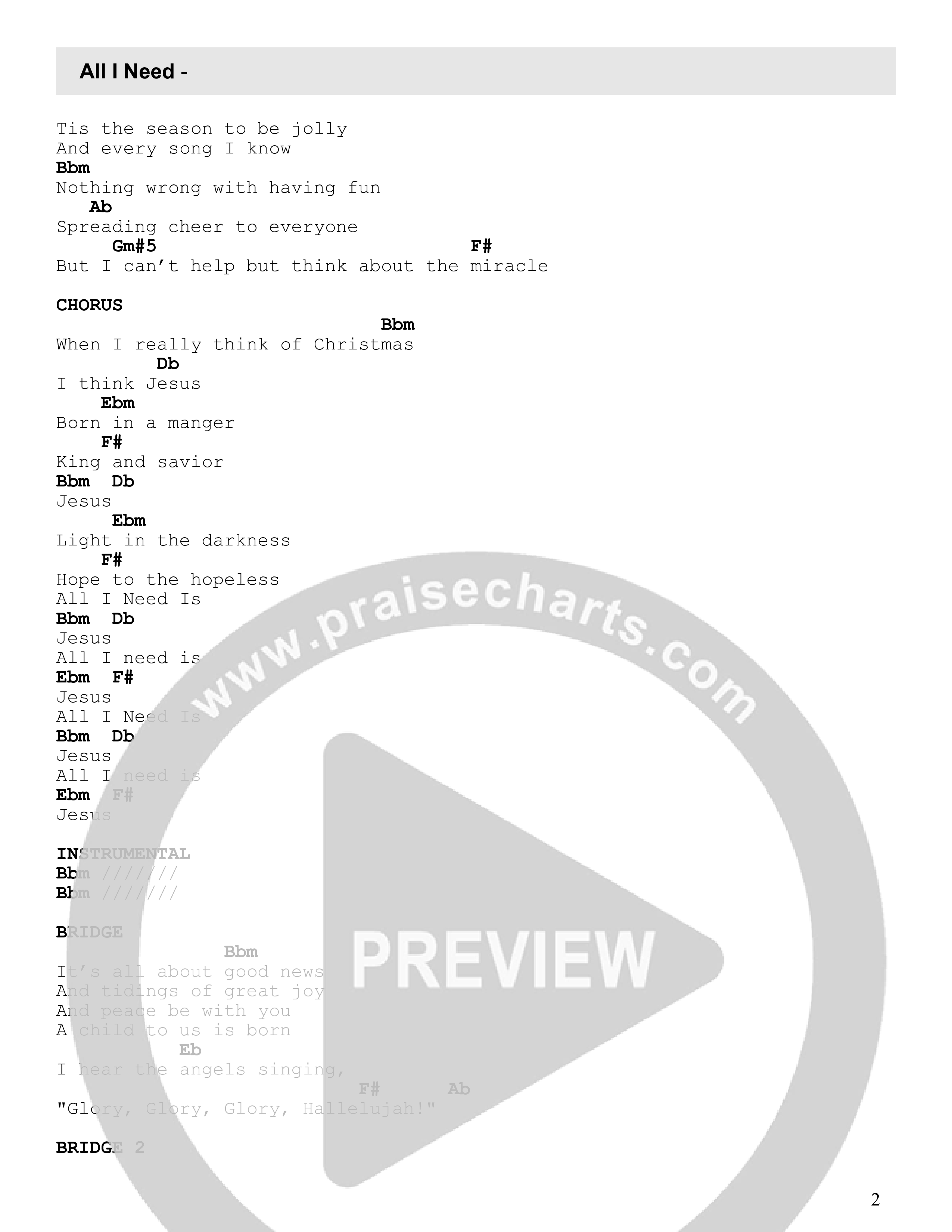 All I Need Chord Chart (Michael Sarver)