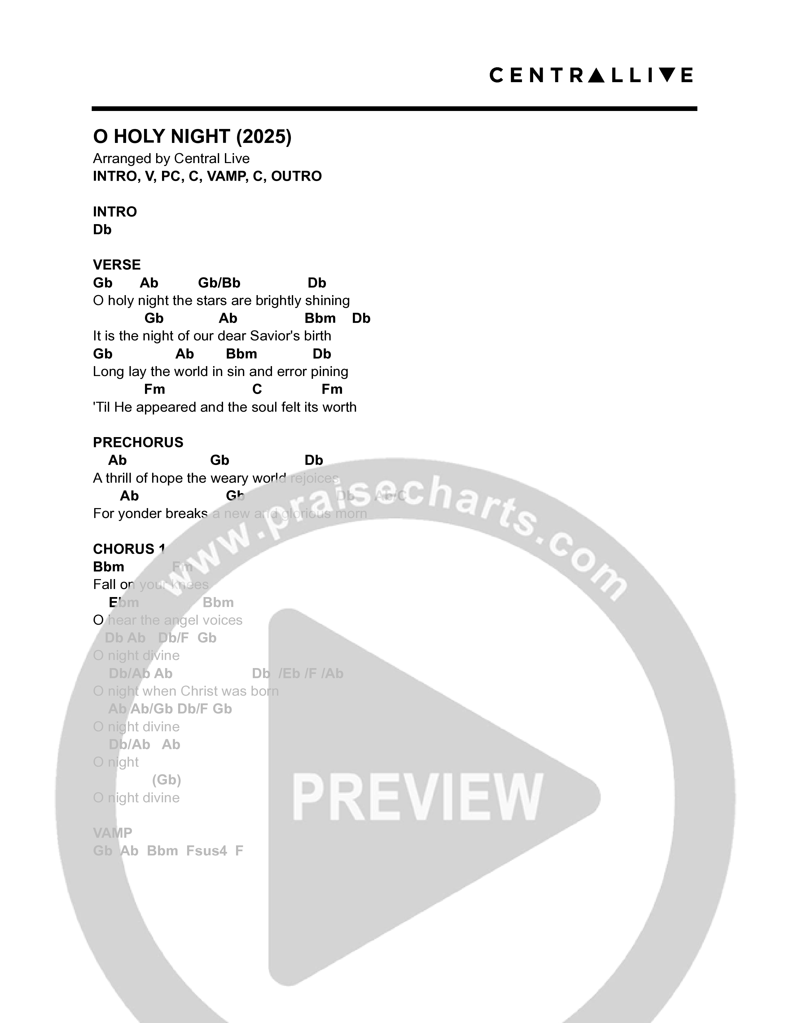 O Holy Night (2025) Chord Chart (Central Live)