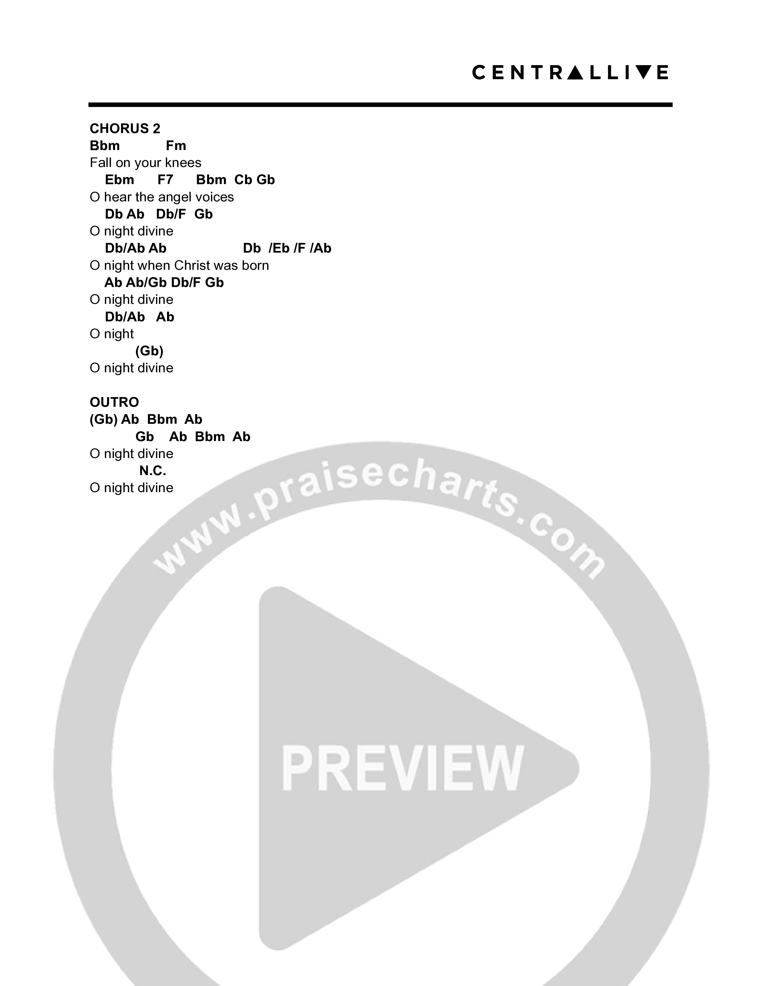 O Holy Night (2025) Chord Chart (Central Live)