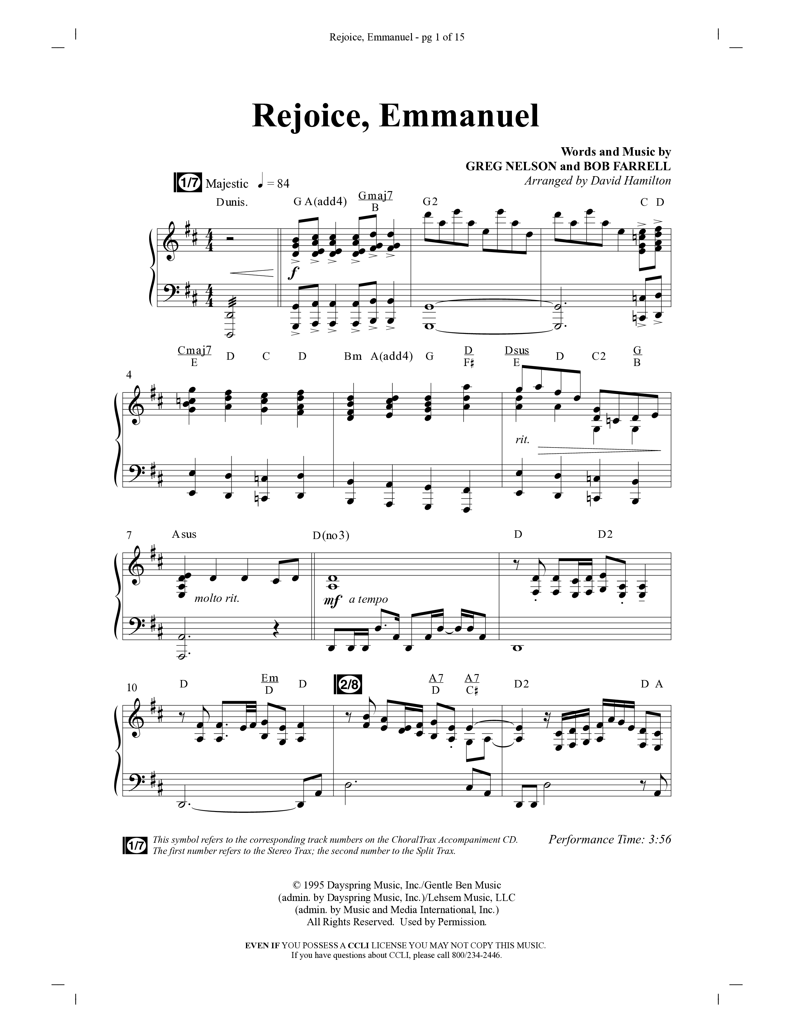 Rejoice Emmanuel (Choral Anthem SATB) Anthem (SATB/Piano) (Word Music Choral / Arr. David Hamilton)