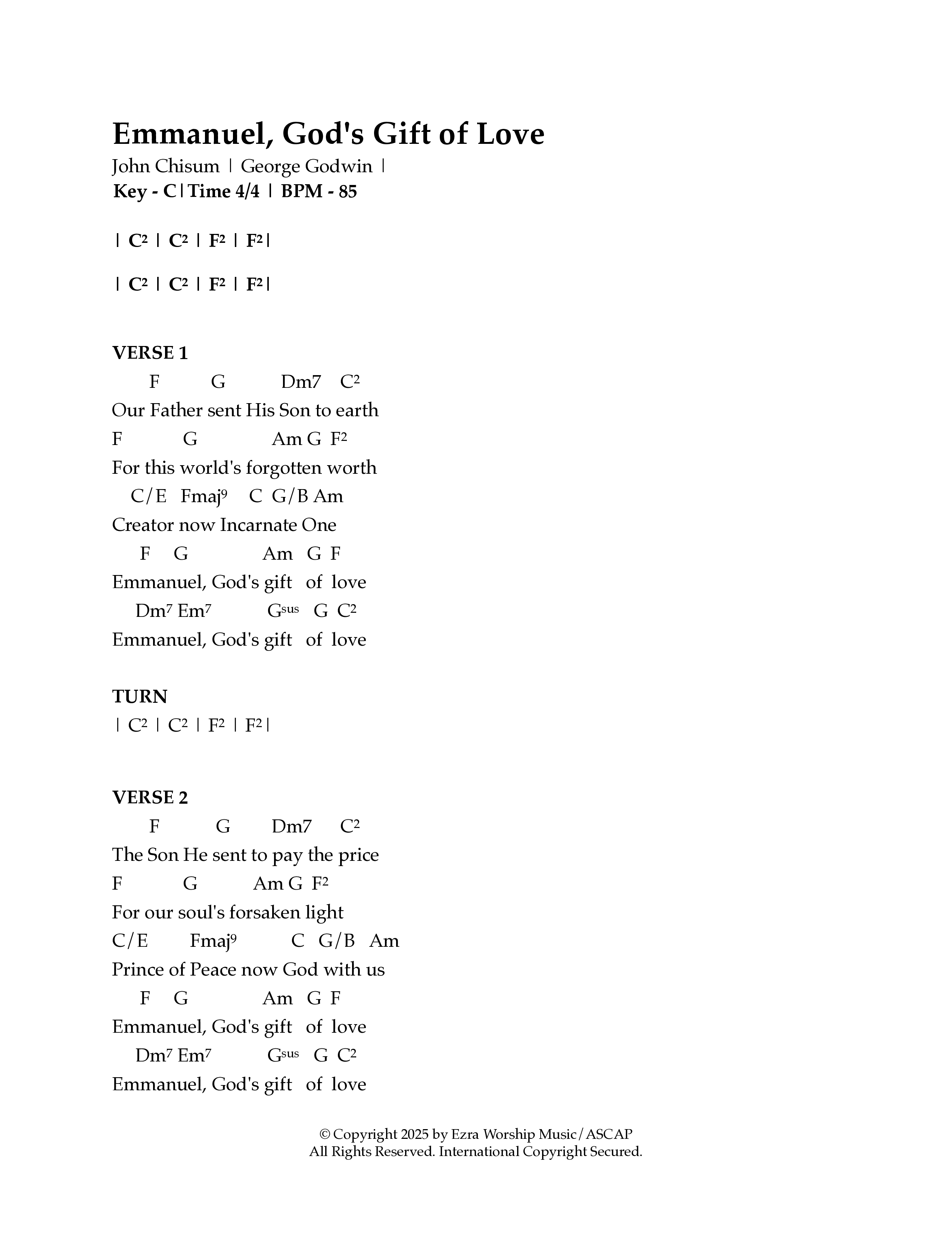 Emmanuel God's Gift Of Love Chord Chart (Ezra Worship Initiative)