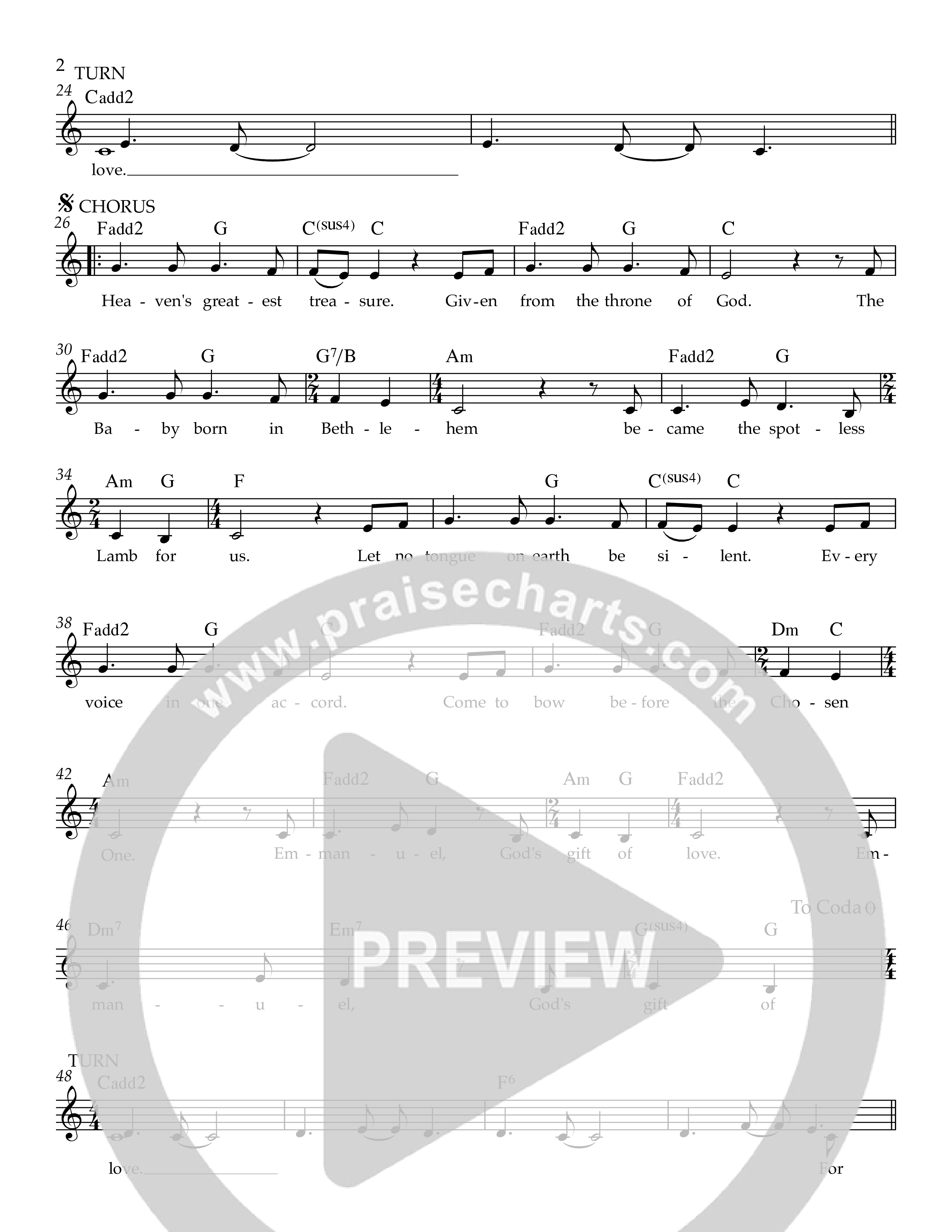 Emmanuel God's Gift Of Love Lead Sheet Melody (Ezra Worship Initiative)