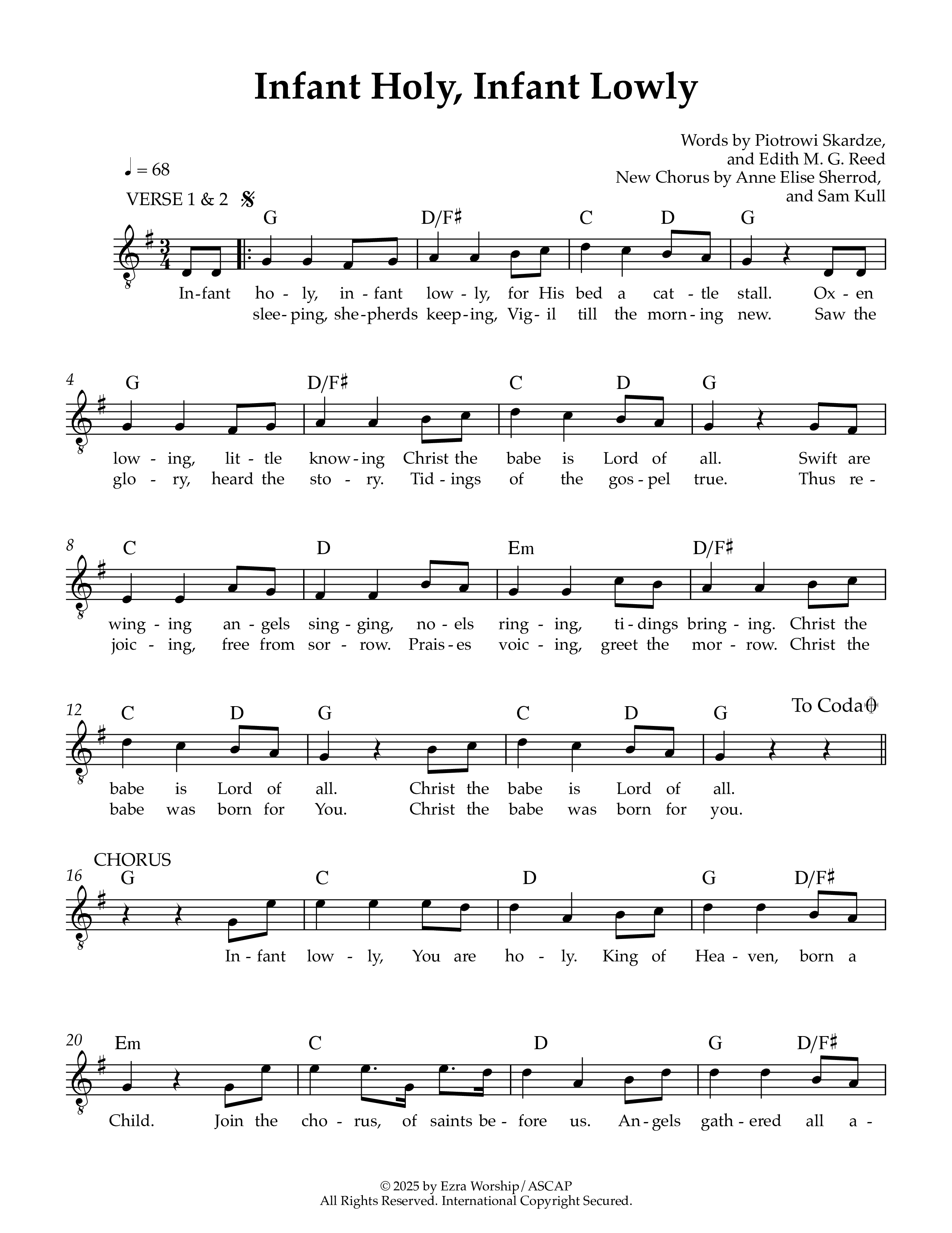 Infant Holy Infant Lowly Lead Sheet Melody (Ezra Worship Initiative)