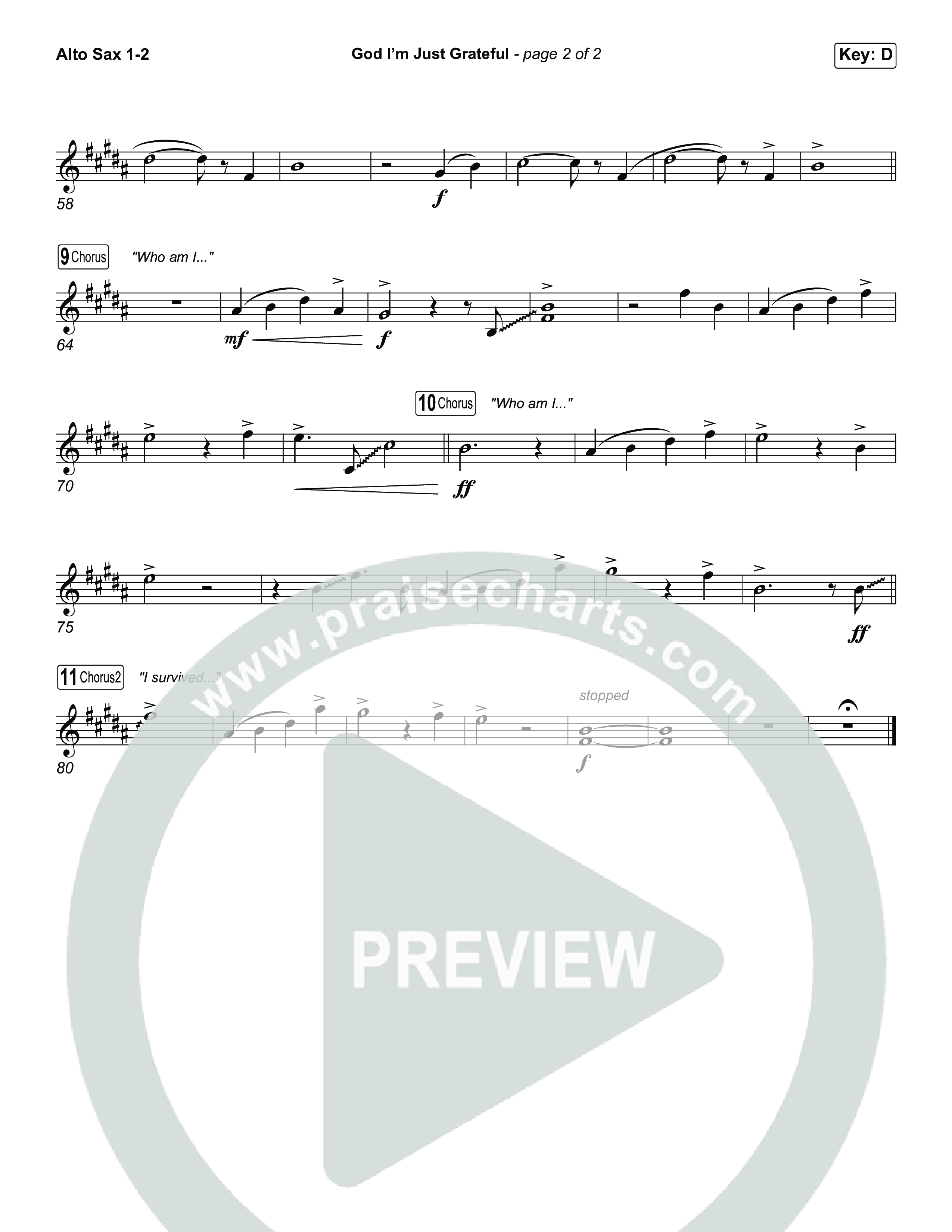 God I'm Just Grateful (Choral Anthem SATB) Alto Sax 1,2 (Elevation Worship / Chandler Moore / Arr. Luke Gambill)