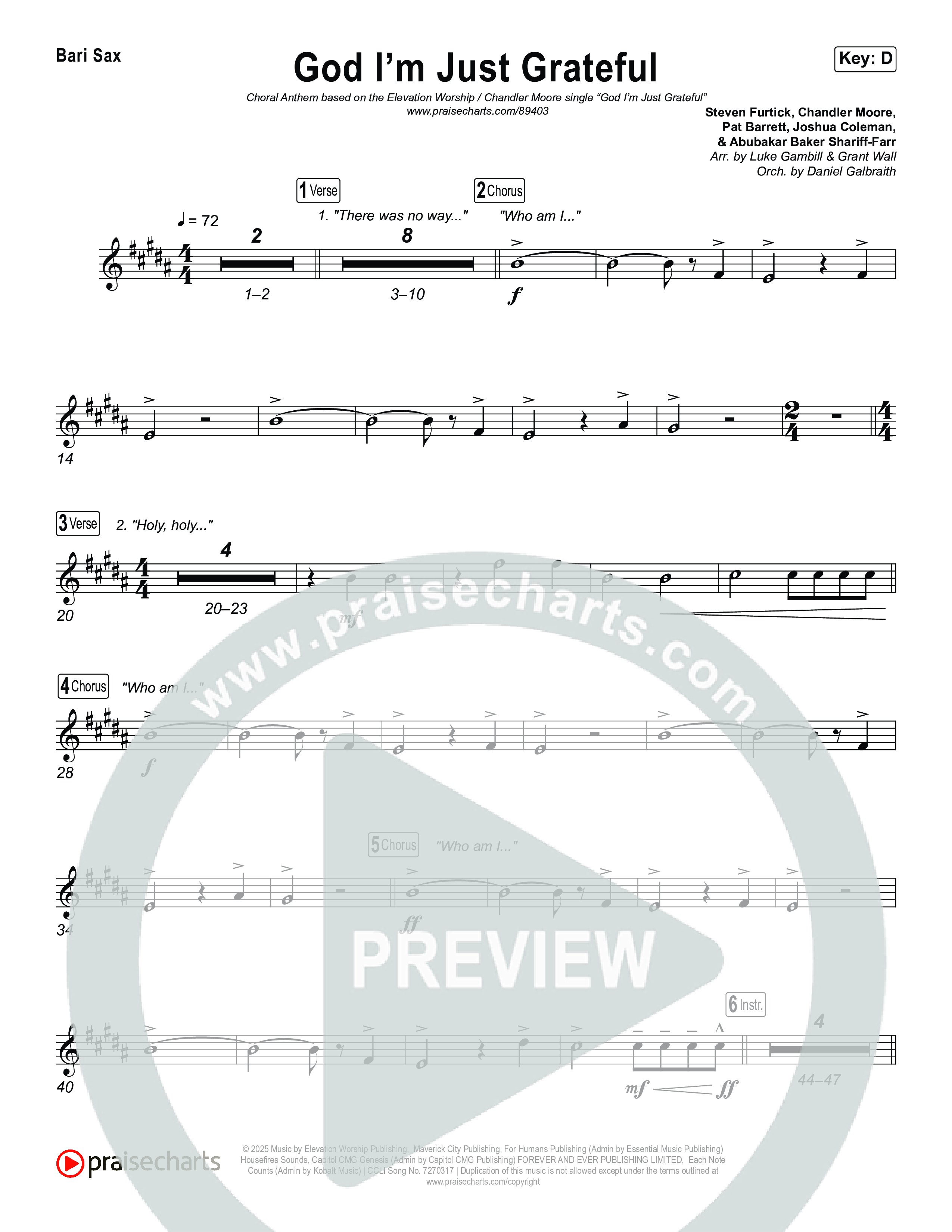 God I'm Just Grateful (Choral Anthem SATB) Bari Sax (Elevation Worship / Chandler Moore / Arr. Luke Gambill)