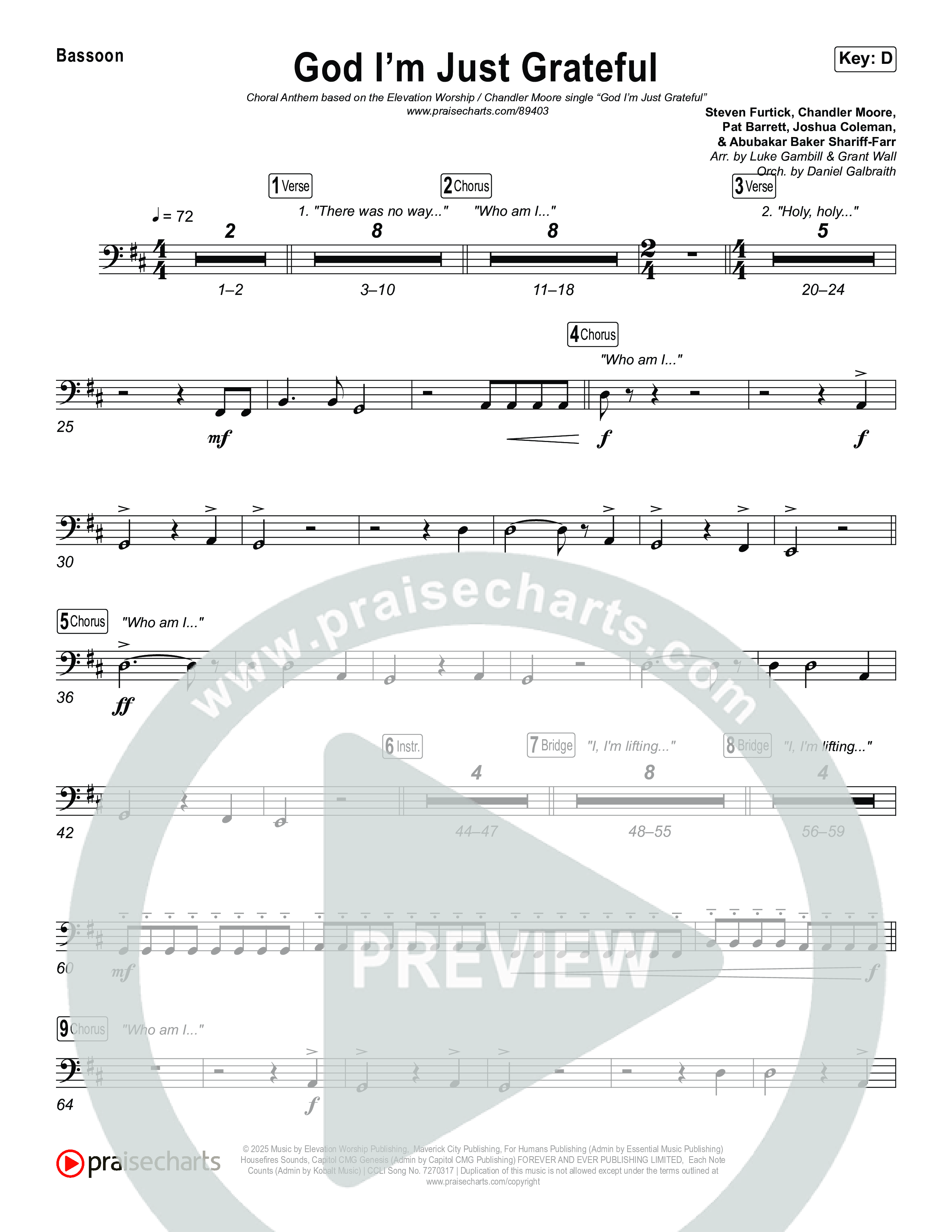 God I'm Just Grateful (Choral Anthem SATB) Bassoon (Elevation Worship / Chandler Moore / Arr. Luke Gambill)