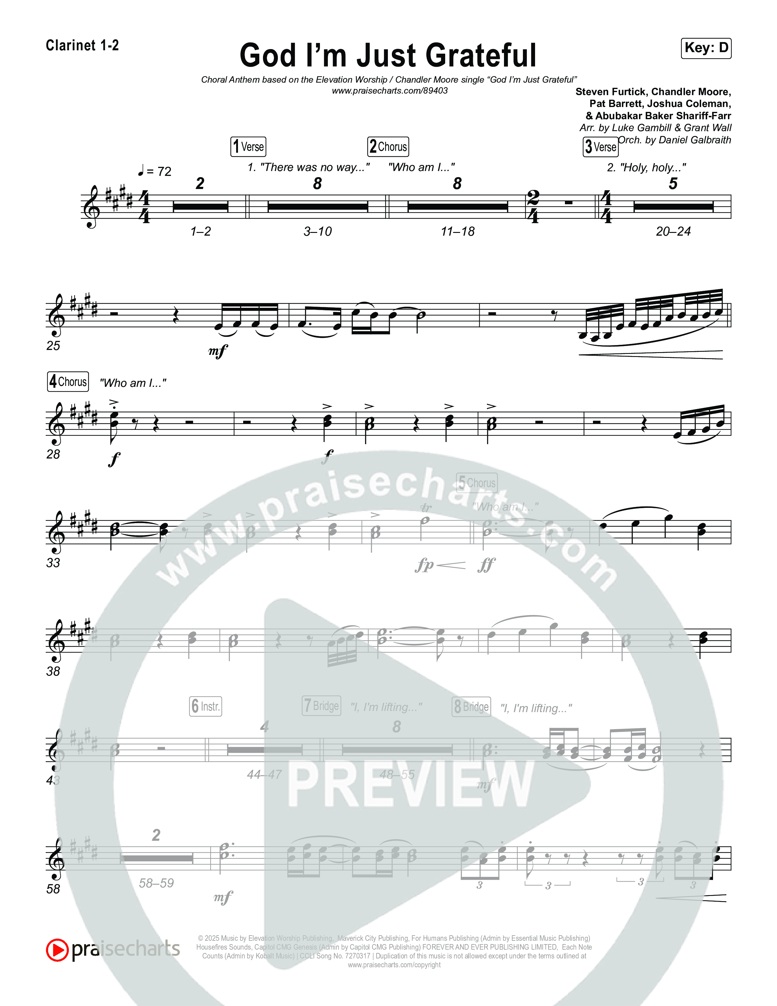 God I'm Just Grateful (Choral Anthem SATB) Clarinet 1/2 (Elevation Worship / Chandler Moore / Arr. Luke Gambill)