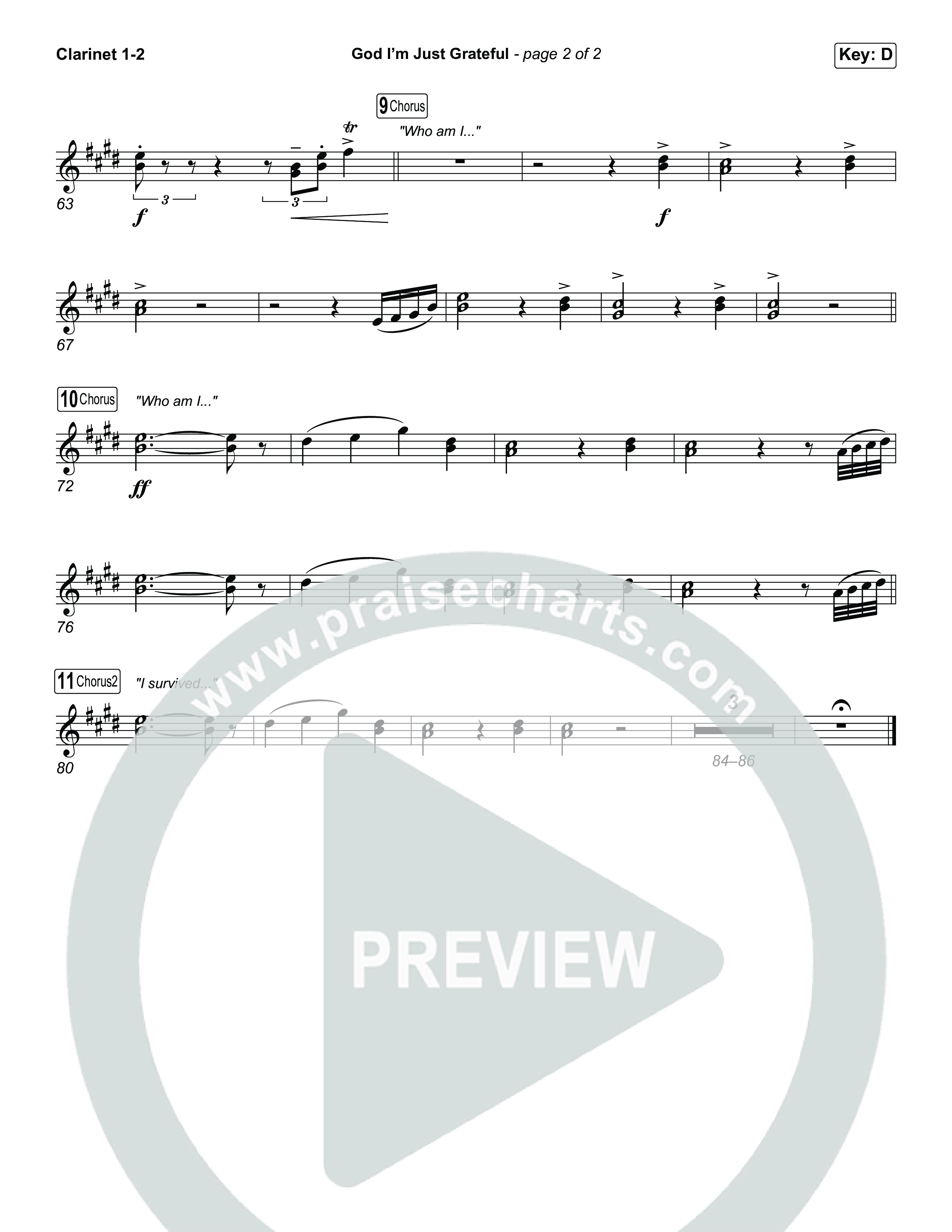 God I'm Just Grateful (Choral Anthem SATB) Clarinet 1/2 (Elevation Worship / Chandler Moore / Arr. Luke Gambill)