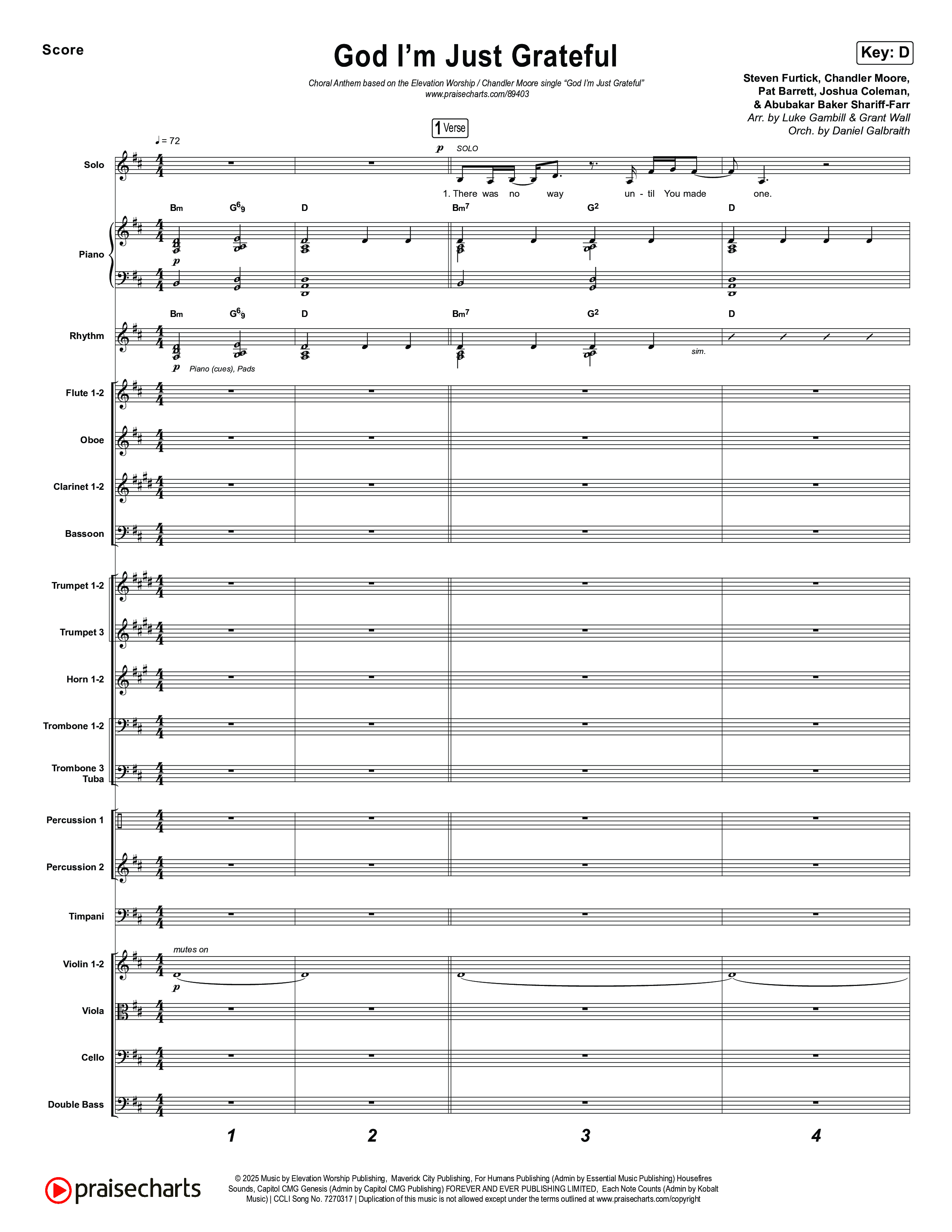 God I'm Just Grateful (Choral Anthem SATB) Orchestration (Elevation Worship / Chandler Moore / Arr. Luke Gambill)