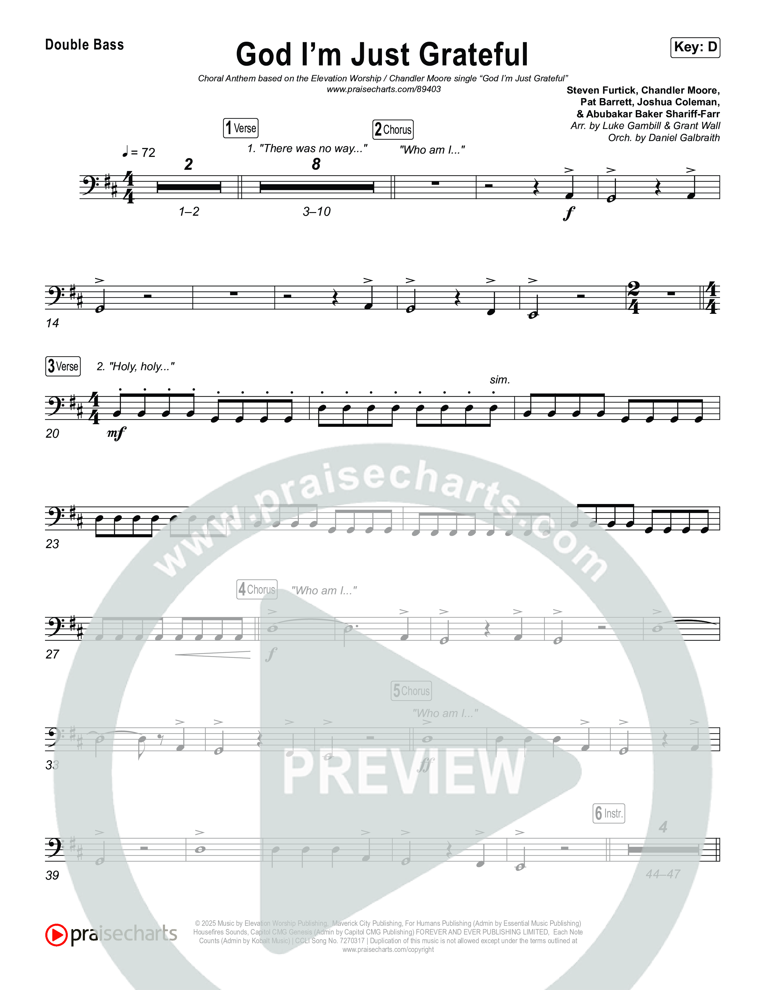 God I'm Just Grateful (Choral Anthem SATB) String Bass (Elevation Worship / Chandler Moore / Arr. Luke Gambill)