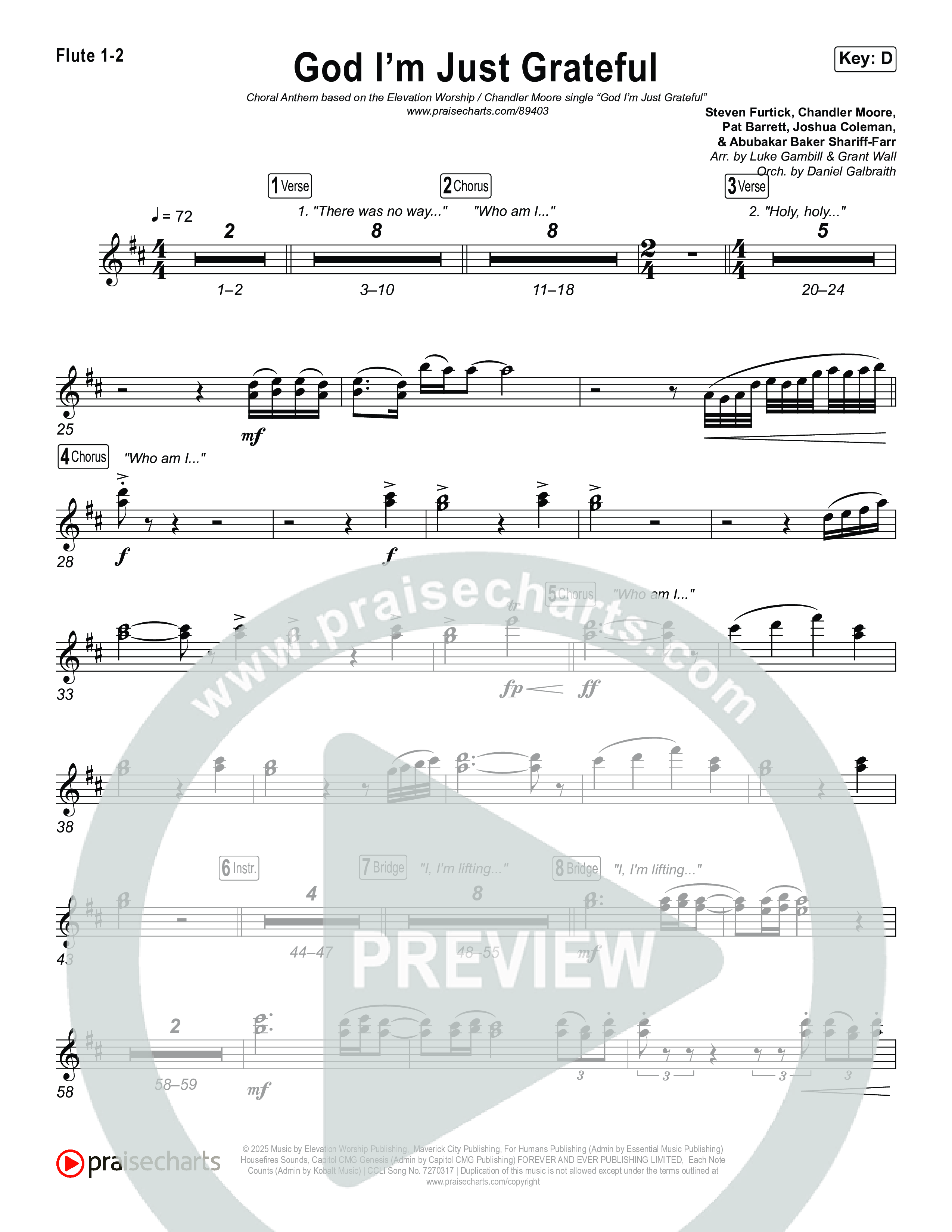 God I'm Just Grateful (Choral Anthem SATB) Flute 1,2 (Elevation Worship / Chandler Moore / Arr. Luke Gambill)