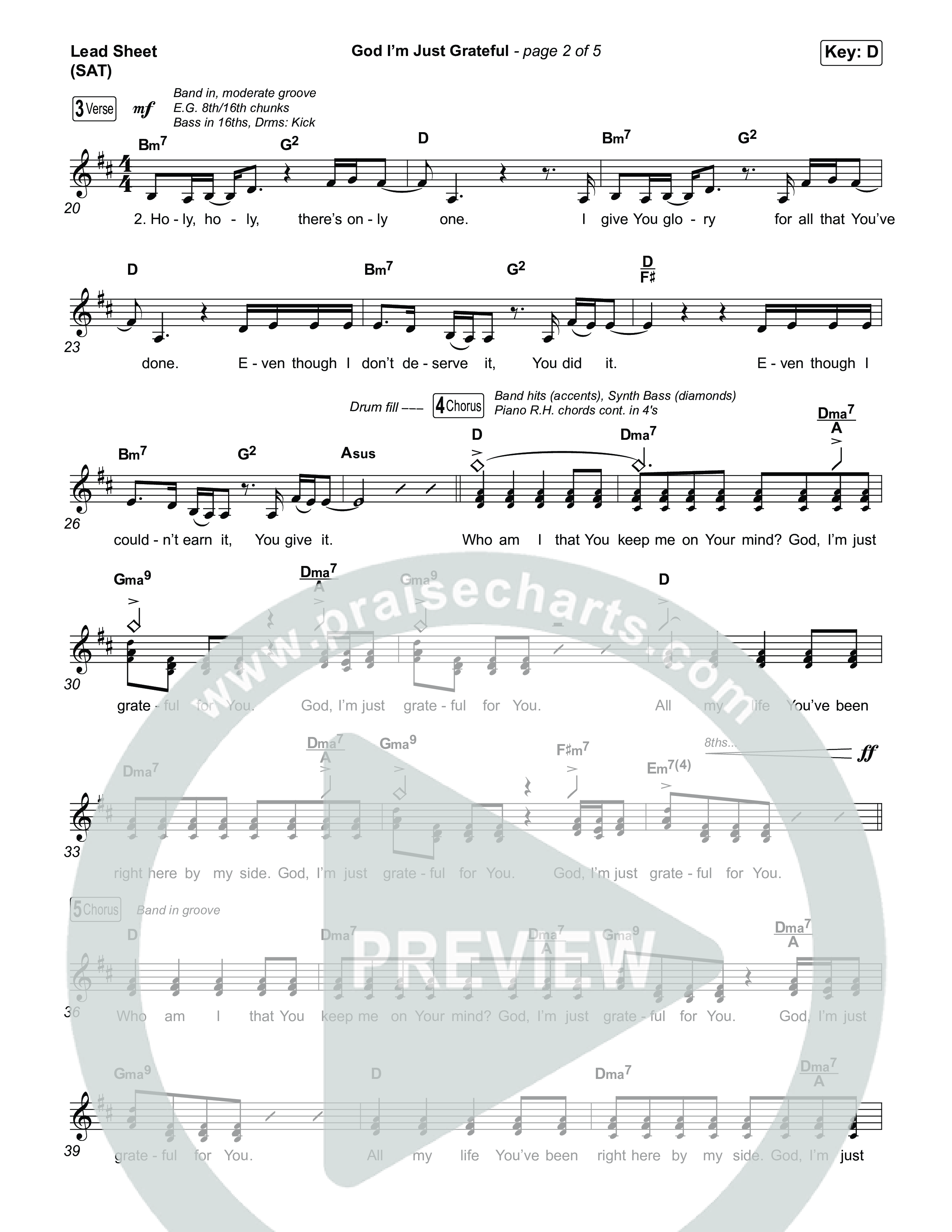 God I'm Just Grateful (Choral Anthem SATB) Lead Sheet (SAT) (Elevation Worship / Chandler Moore / Arr. Luke Gambill)