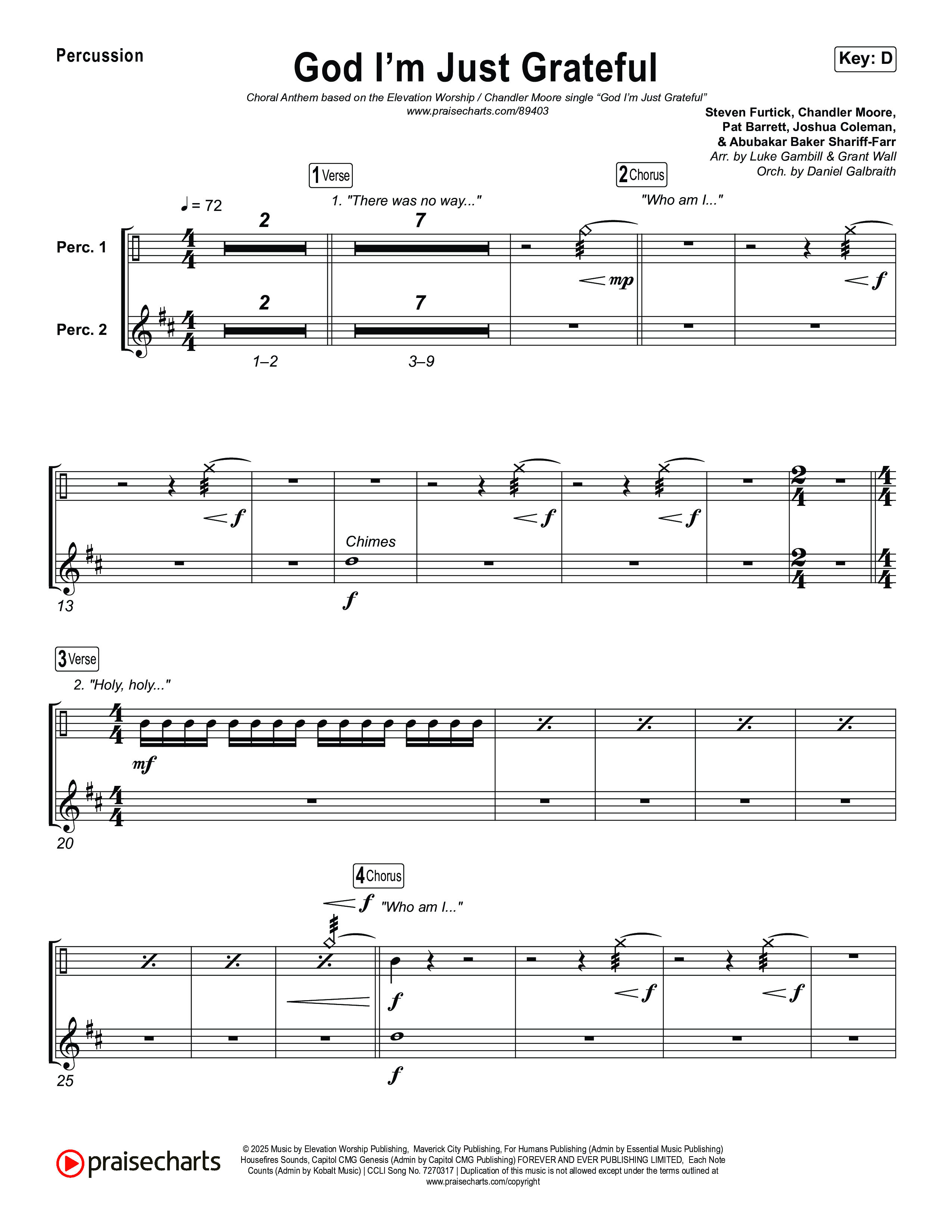 God I'm Just Grateful (Choral Anthem SATB) Percussion (Elevation Worship / Chandler Moore / Arr. Luke Gambill)