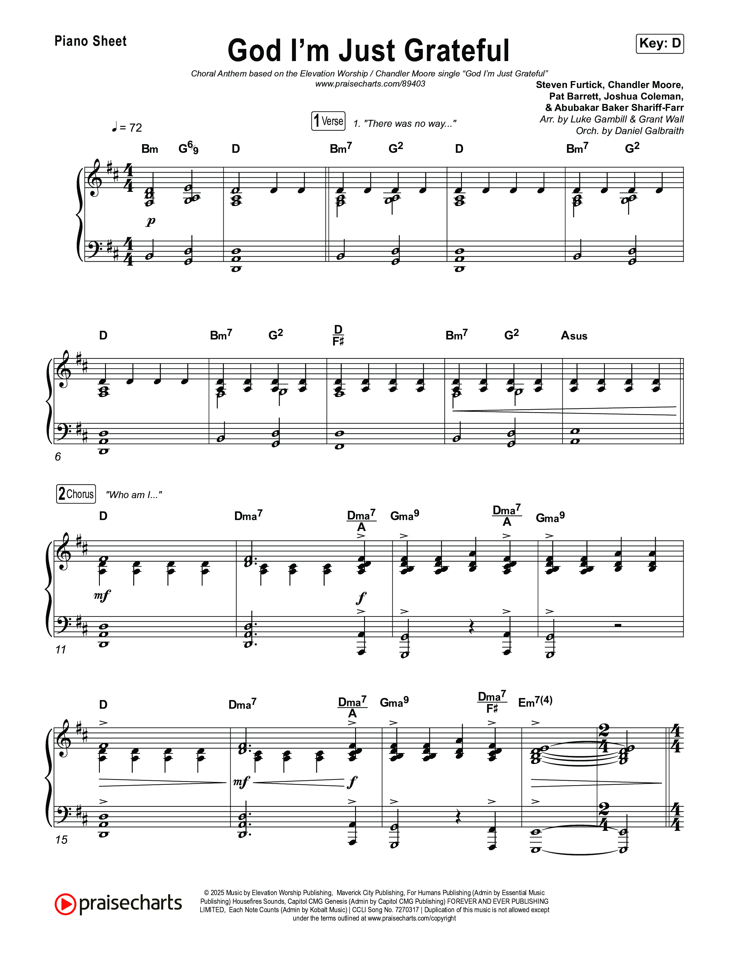 God I'm Just Grateful (Choral Anthem SATB) Piano Sheet (Elevation Worship / Chandler Moore / Arr. Luke Gambill)
