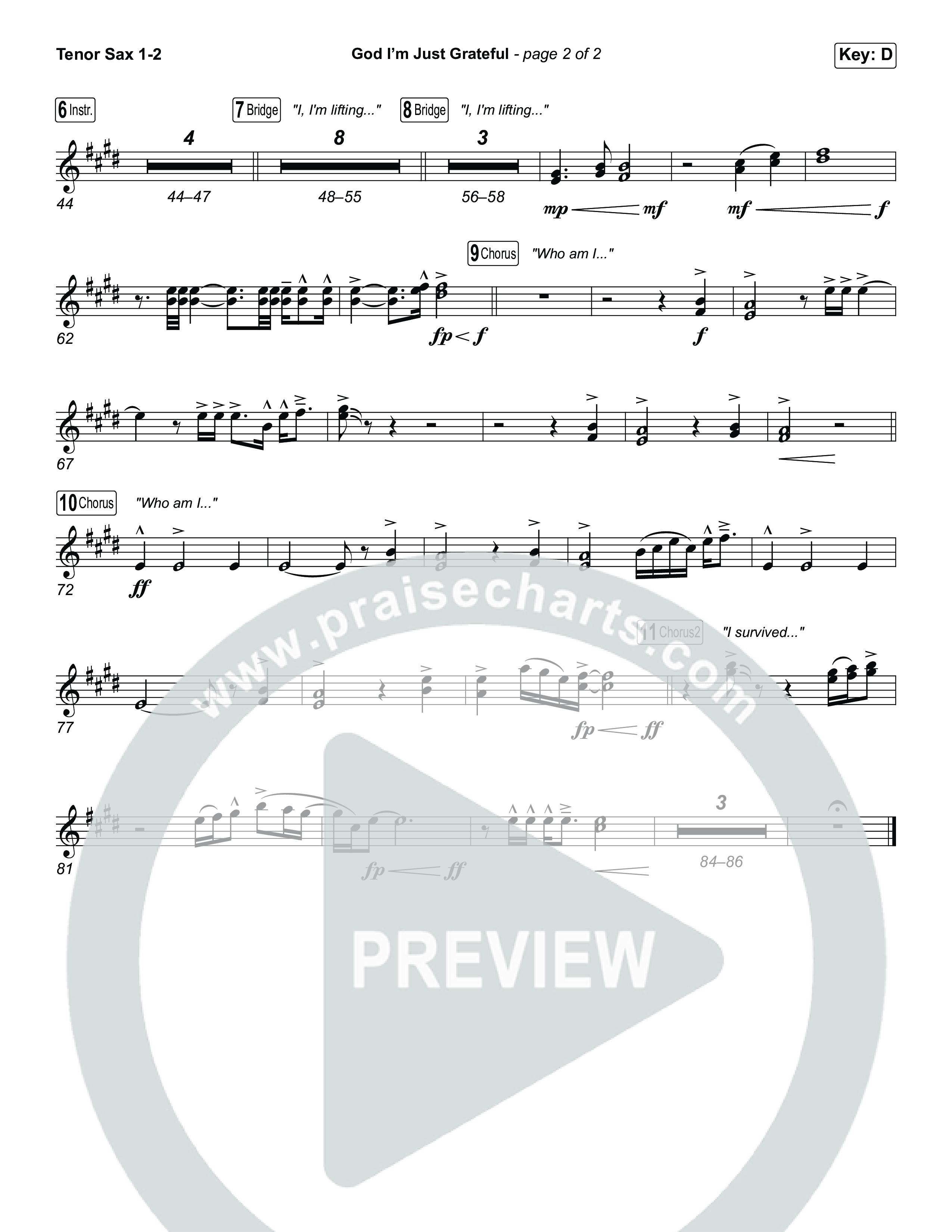 God I'm Just Grateful (Choral Anthem SATB) Tenor Sax 1,2 (Elevation Worship / Chandler Moore / Arr. Luke Gambill)