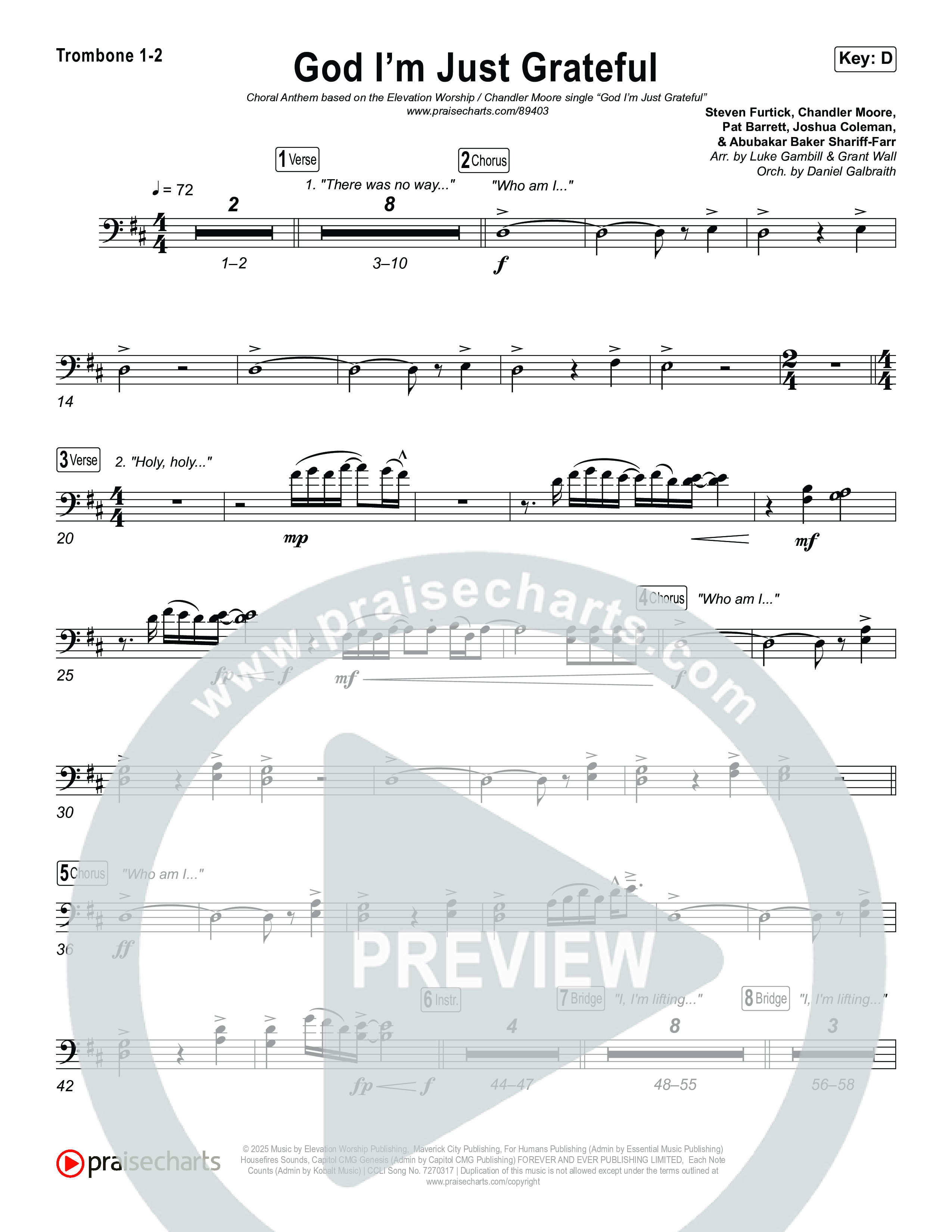 God I'm Just Grateful (Choral Anthem SATB) Trombone 1/2 (Elevation Worship / Chandler Moore / Arr. Luke Gambill)