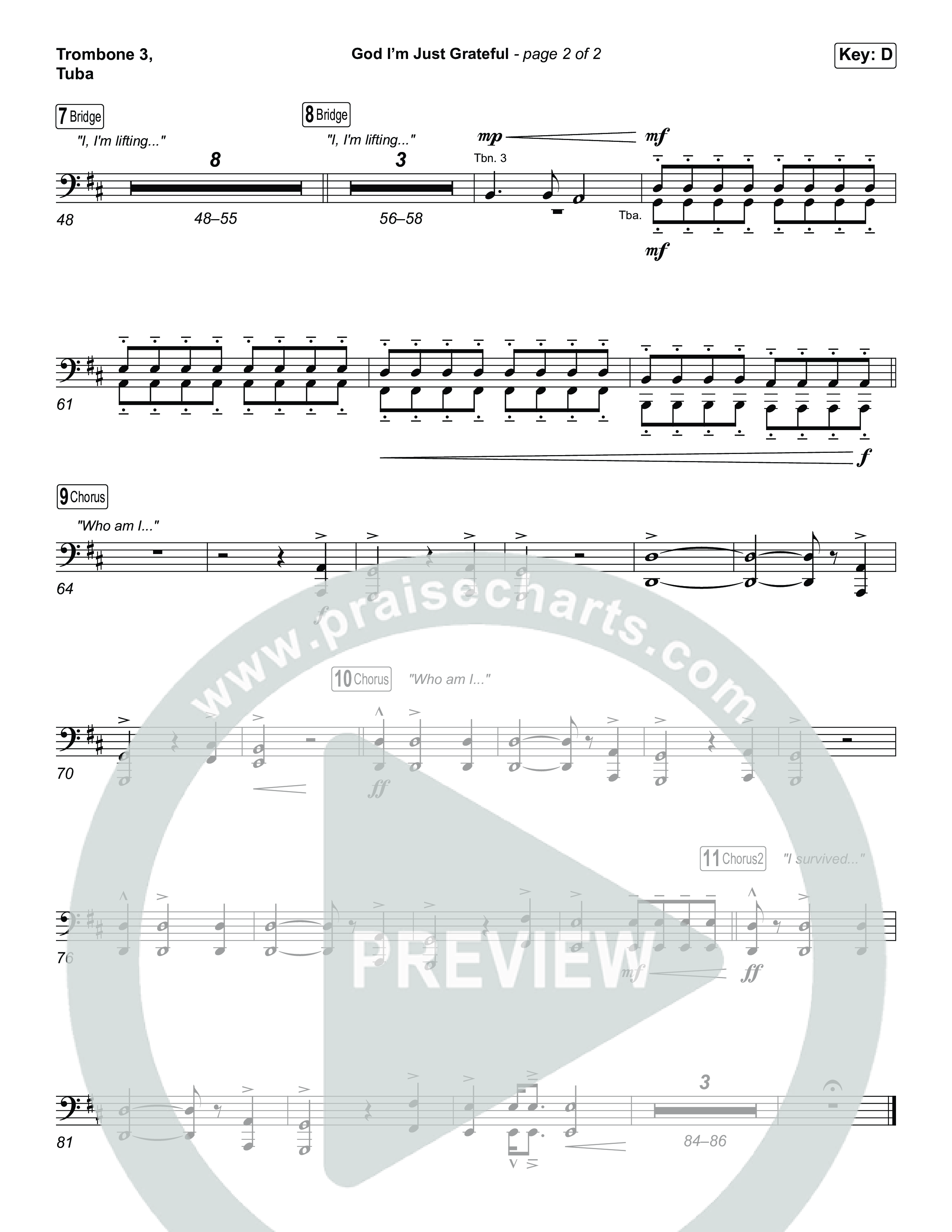 God I'm Just Grateful (Choral Anthem SATB) Trombone 3/Tuba (Elevation Worship / Chandler Moore / Arr. Luke Gambill)