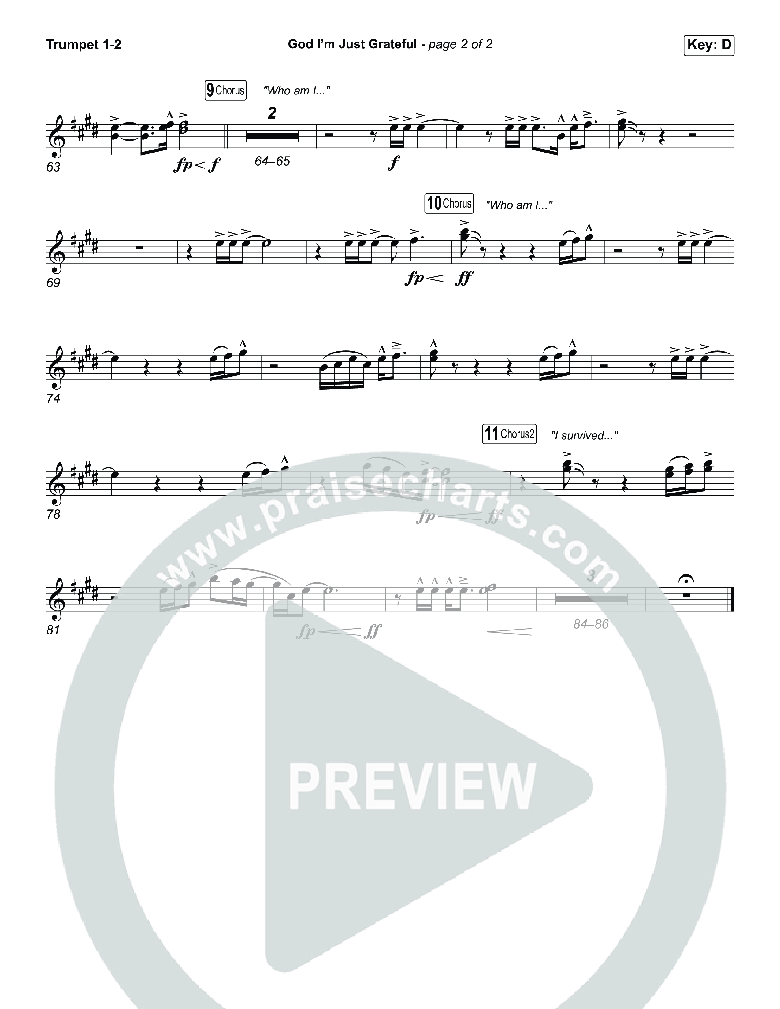 God I'm Just Grateful (Choral Anthem SATB) Trumpet 1,2 (Elevation Worship / Chandler Moore / Arr. Luke Gambill)