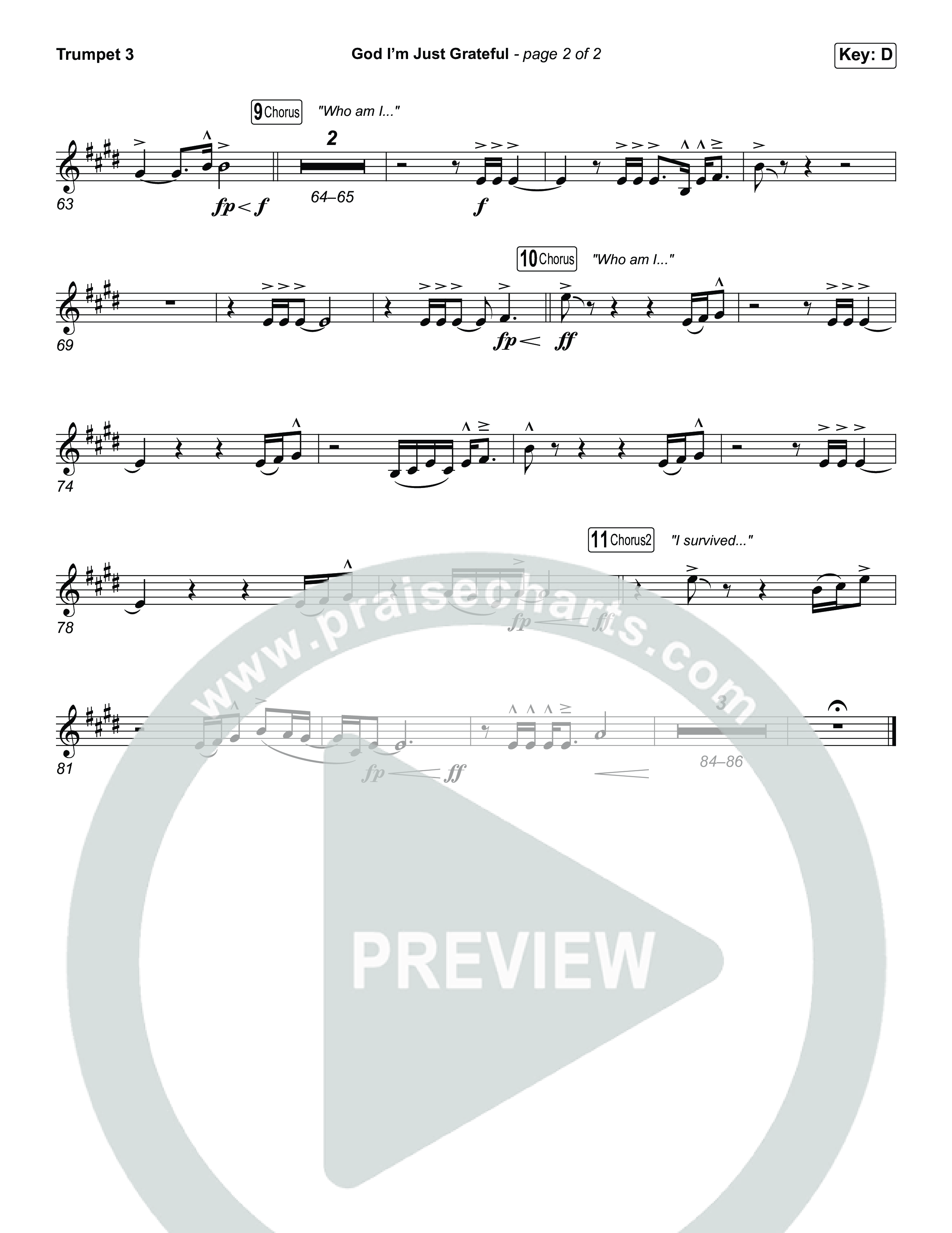 God I'm Just Grateful (Choral Anthem SATB) Trumpet 3 (Elevation Worship / Chandler Moore / Arr. Luke Gambill)