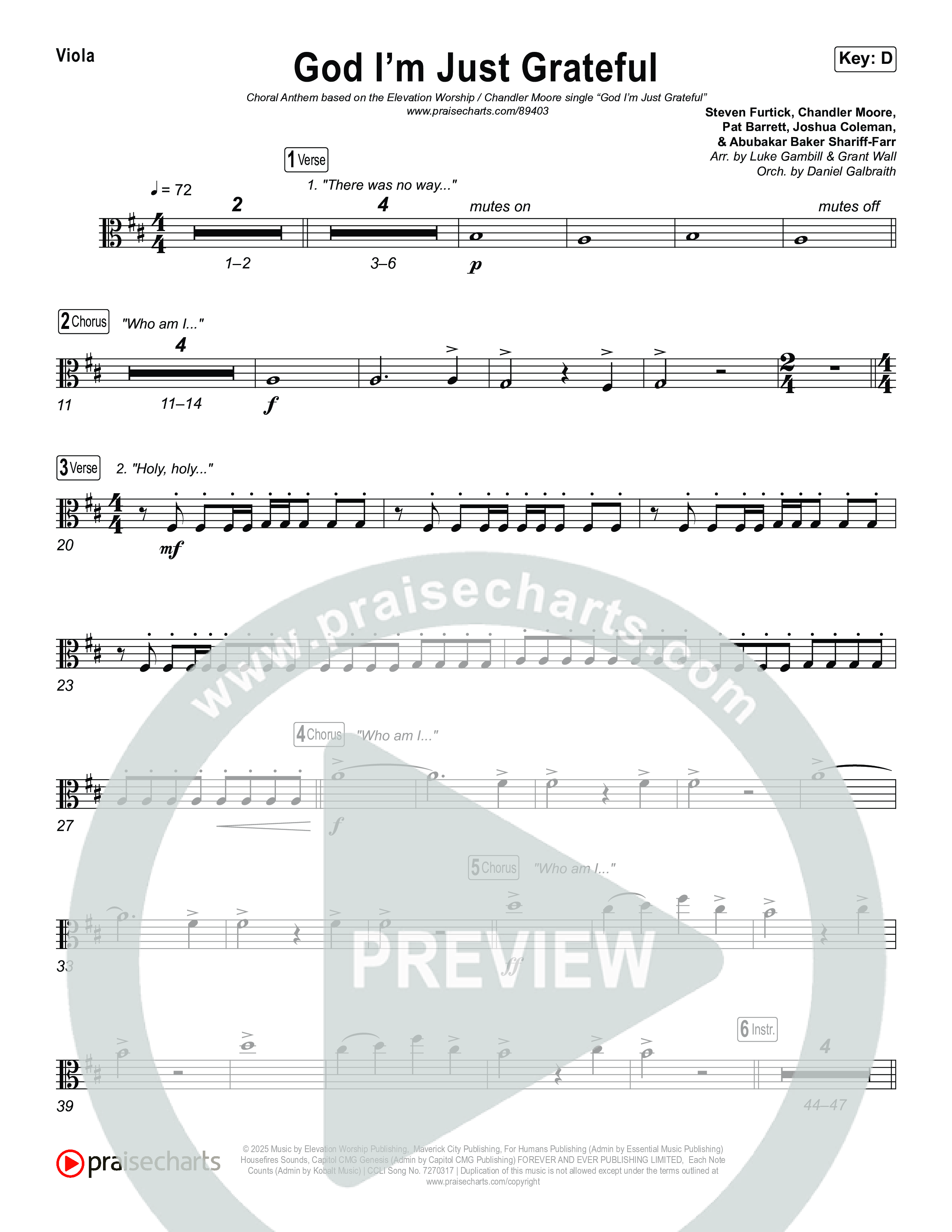 God I'm Just Grateful (Choral Anthem SATB) Viola (Elevation Worship / Chandler Moore / Arr. Luke Gambill)