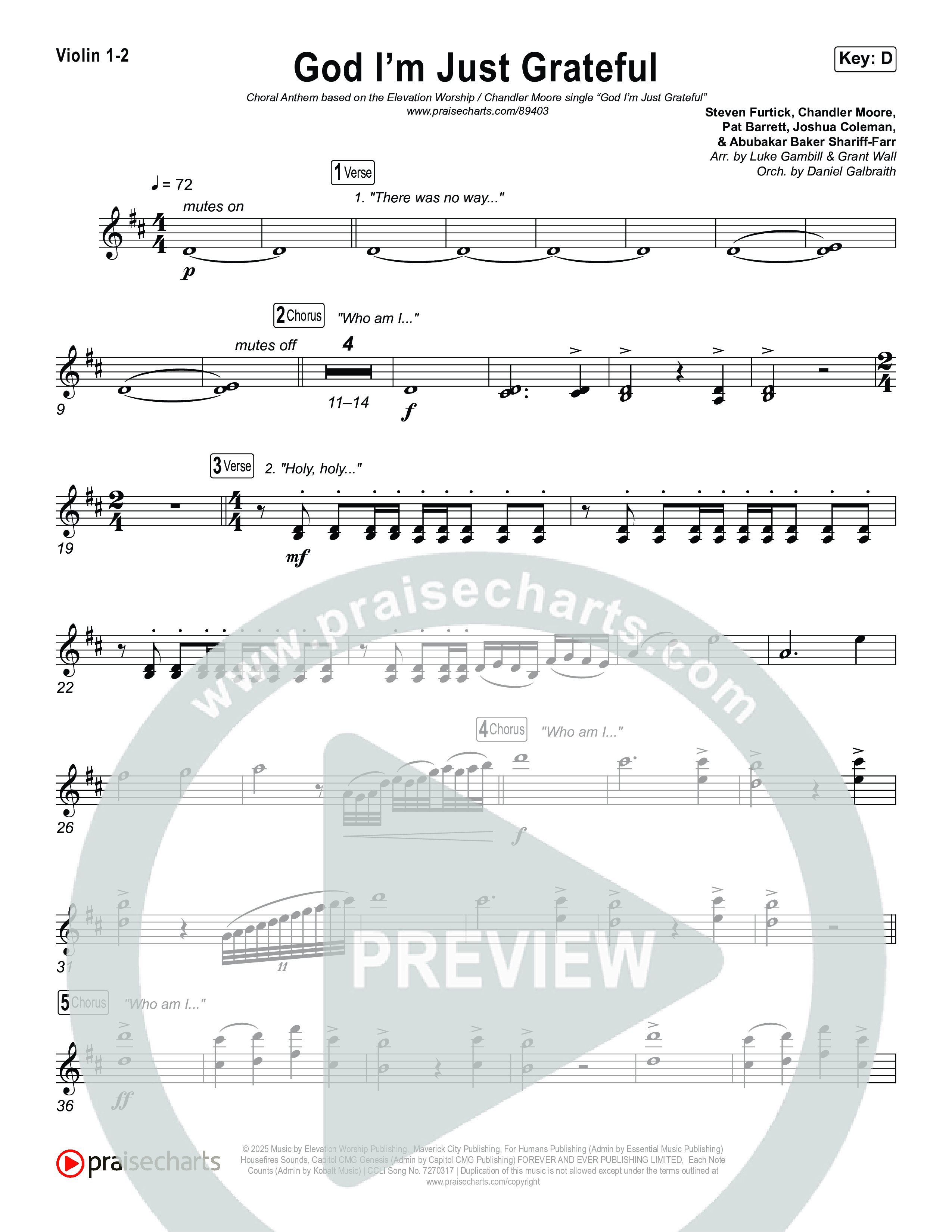 God I'm Just Grateful (Choral Anthem SATB) String Pack (Elevation Worship / Chandler Moore / Arr. Luke Gambill)