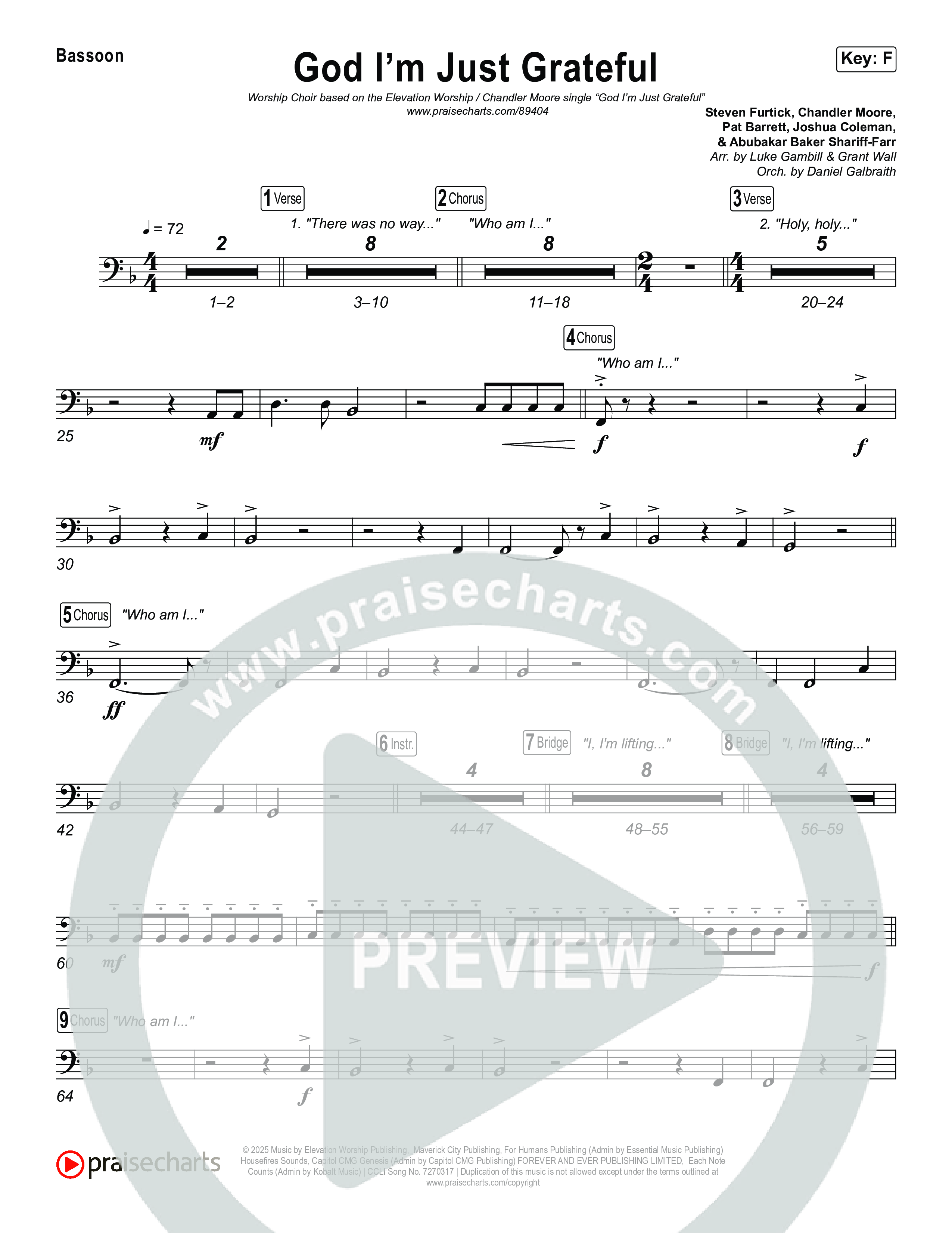 God I'm Just Grateful (Worship Choir/SAB) Bassoon (Elevation Worship / Chandler Moore / Arr. Luke Gambill)