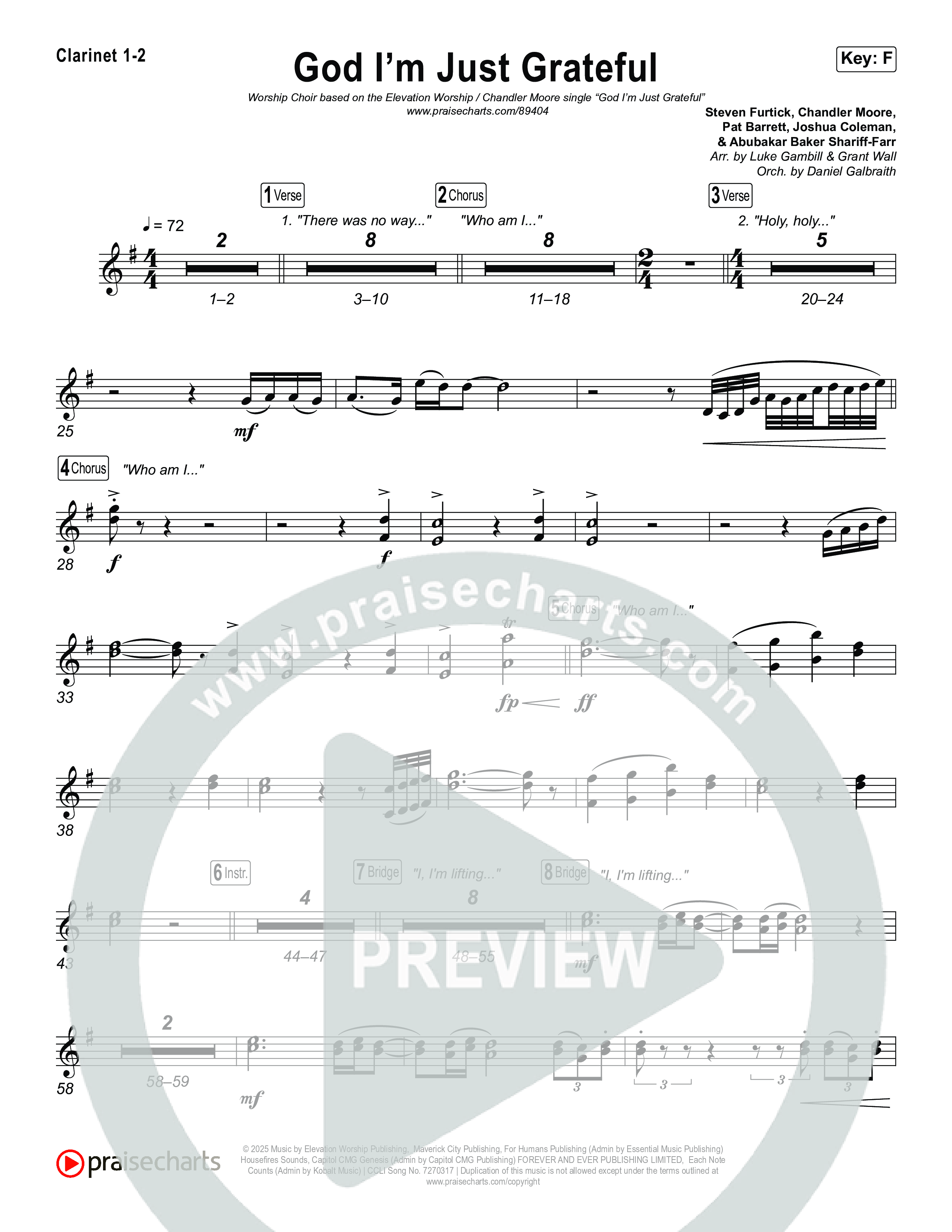 God I'm Just Grateful (Worship Choir/SAB) Clarinet 1/2 (Elevation Worship / Chandler Moore / Arr. Luke Gambill)