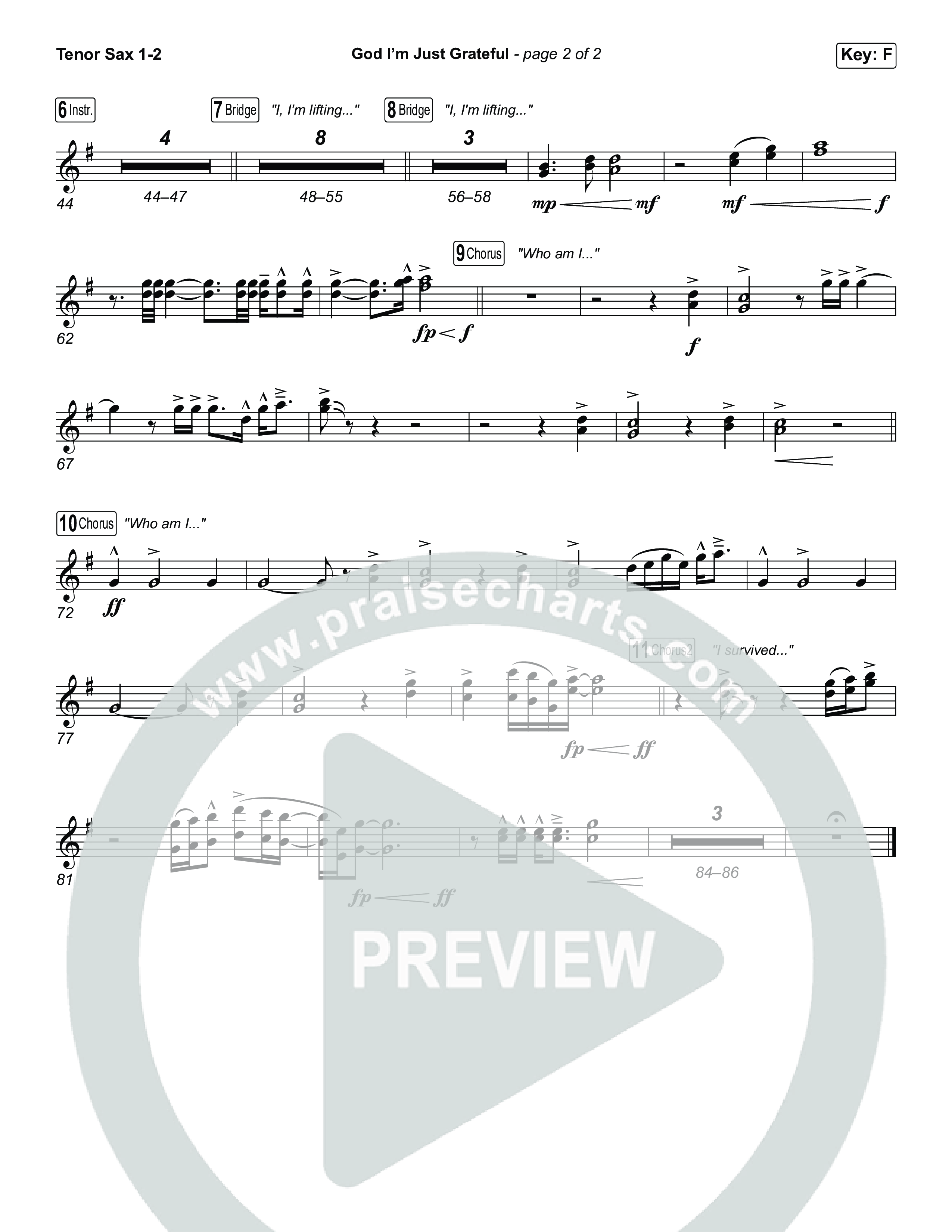 God I'm Just Grateful (Worship Choir/SAB) Tenor Sax 1/2 (Elevation Worship / Chandler Moore / Arr. Luke Gambill)