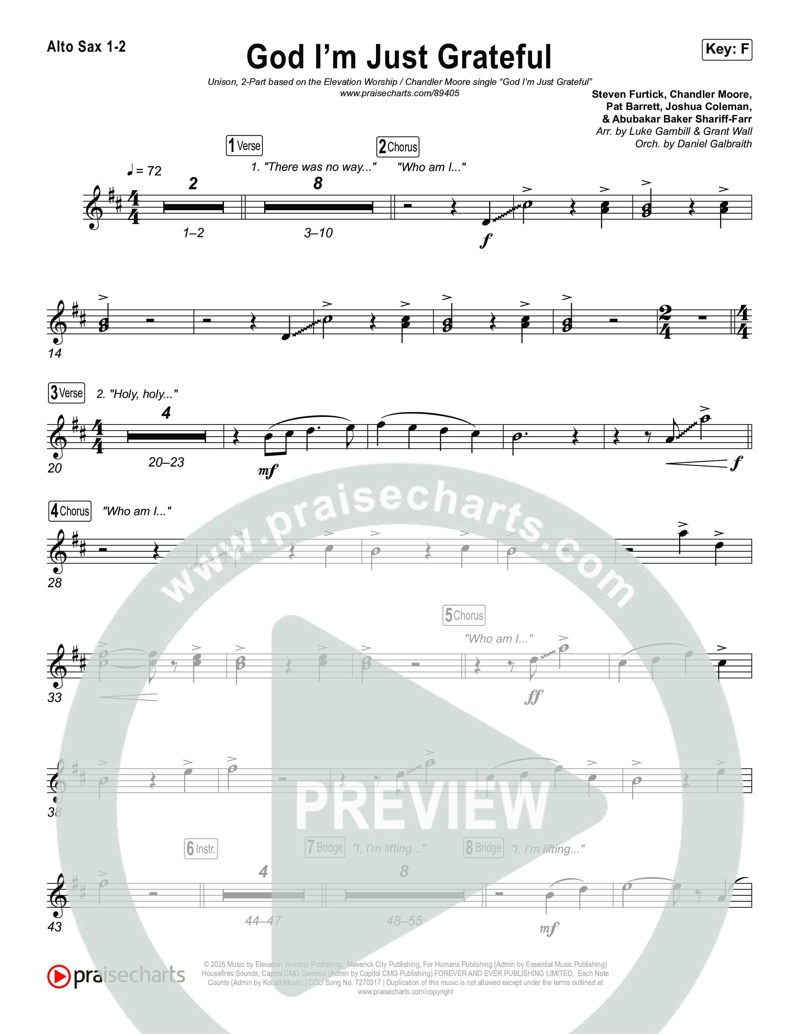 God I'm Just Grateful (Unison/2-Part) Alto Sax 1/2 (Elevation Worship / Chandler Moore / Arr. Luke Gambill)