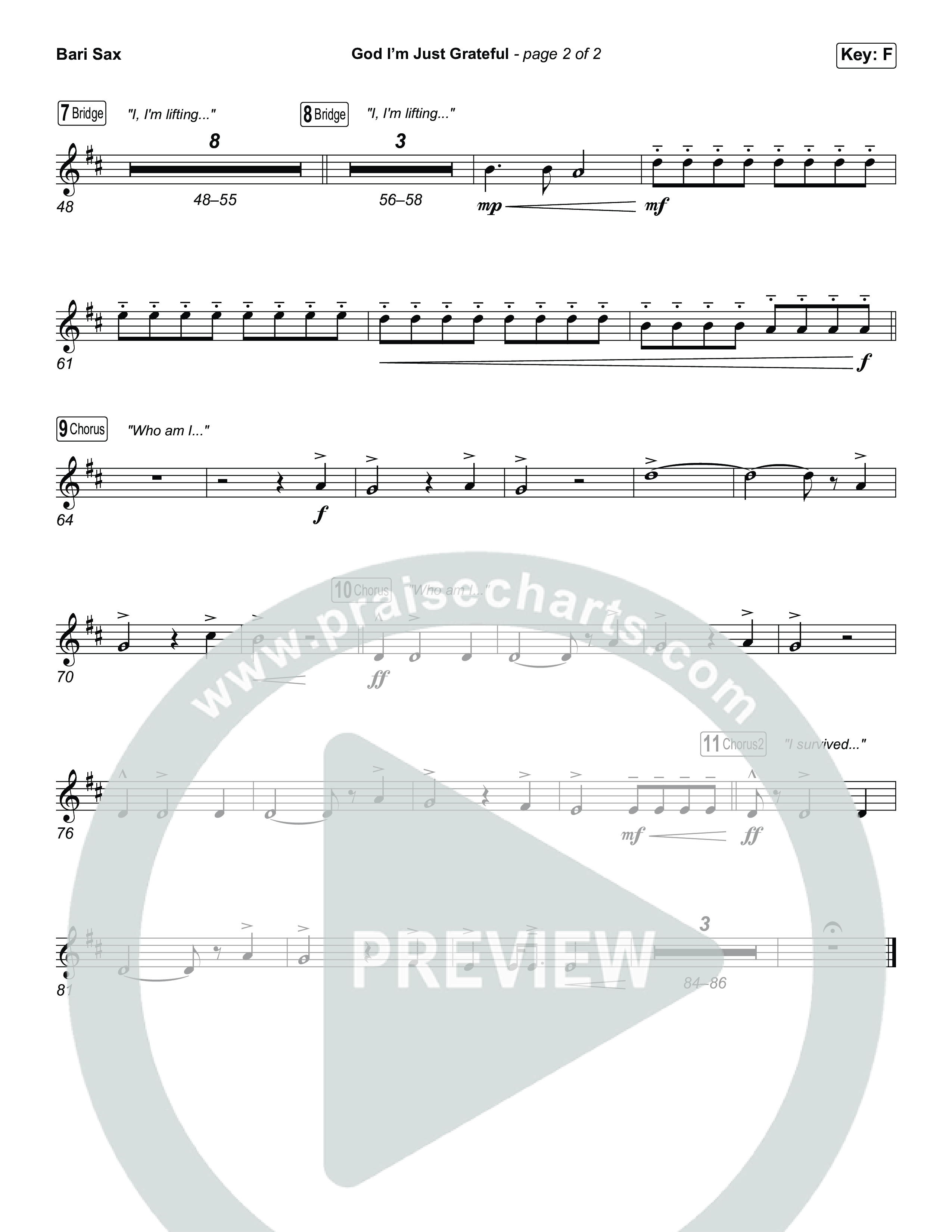 God I'm Just Grateful (Unison/2-Part) Bari Sax (Elevation Worship / Chandler Moore / Arr. Luke Gambill)