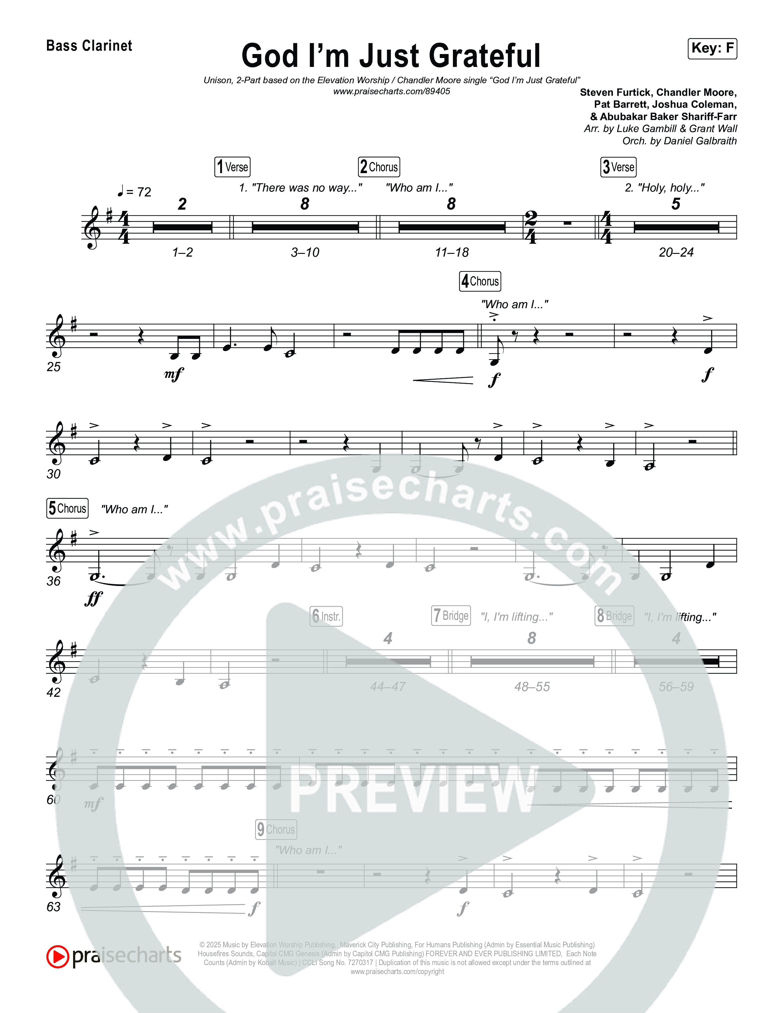 God I'm Just Grateful (Unison/2-Part) Bass Clarinet (Elevation Worship / Chandler Moore / Arr. Luke Gambill)