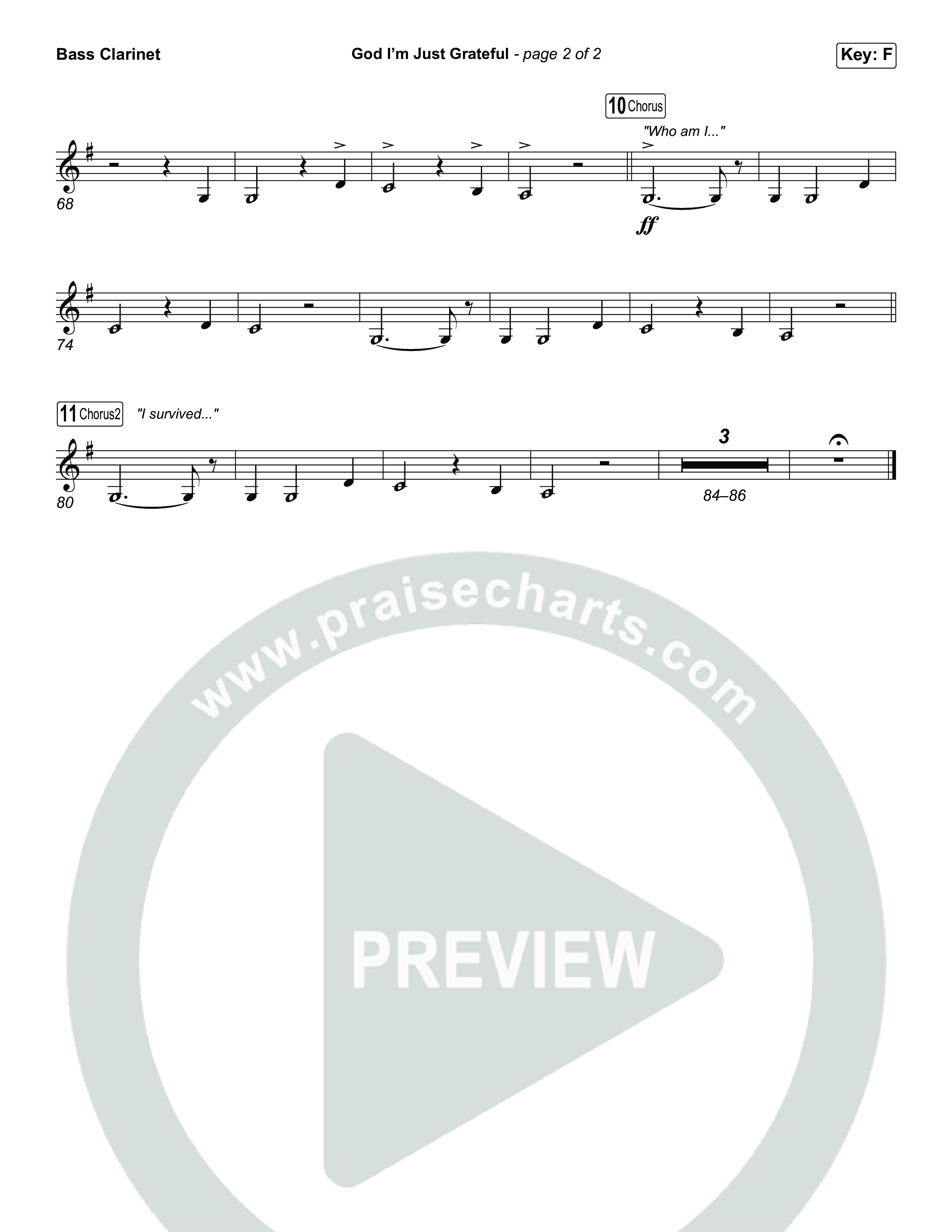 God I'm Just Grateful (Unison/2-Part) Bass Clarinet (Elevation Worship / Chandler Moore / Arr. Luke Gambill)