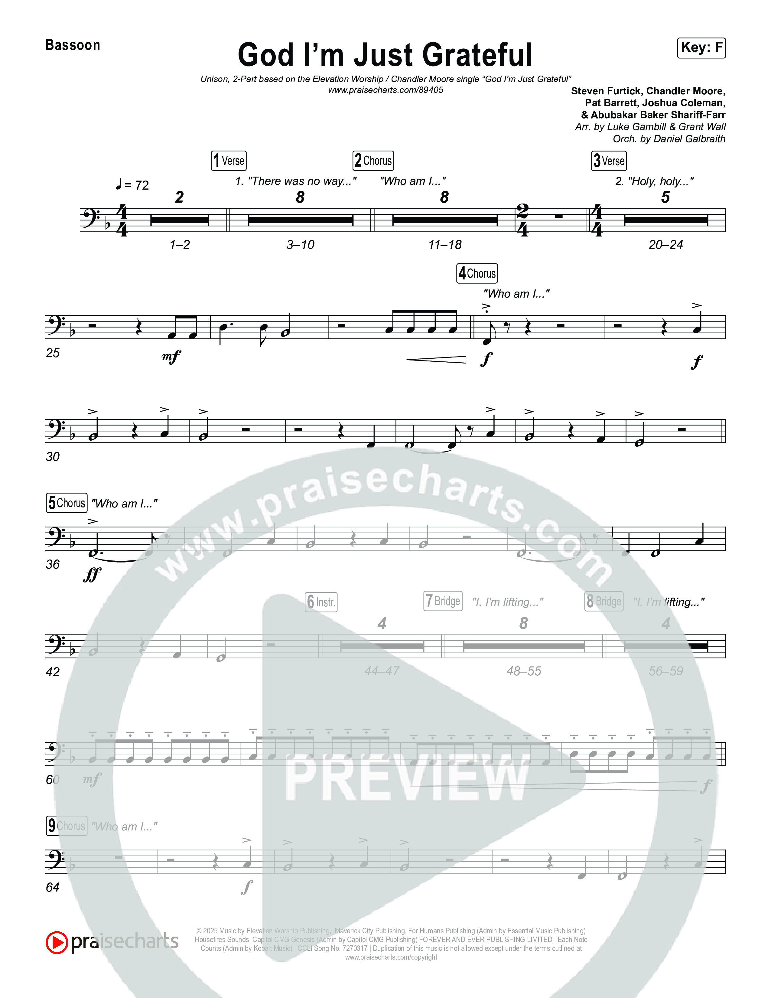 God I'm Just Grateful (Unison/2-Part) Bassoon (Elevation Worship / Chandler Moore / Arr. Luke Gambill)