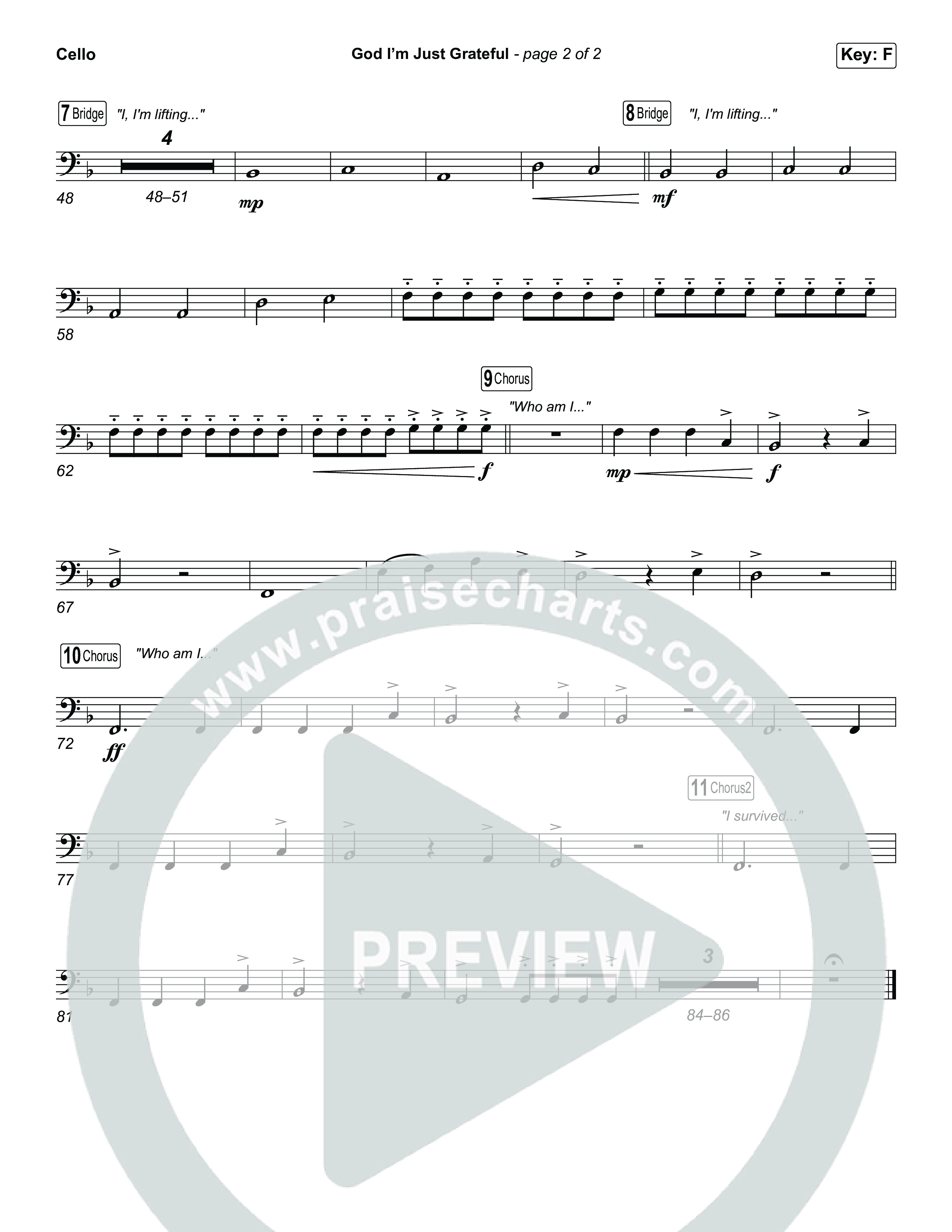 God I'm Just Grateful (Unison/2-Part) Cello (Elevation Worship / Chandler Moore / Arr. Luke Gambill)