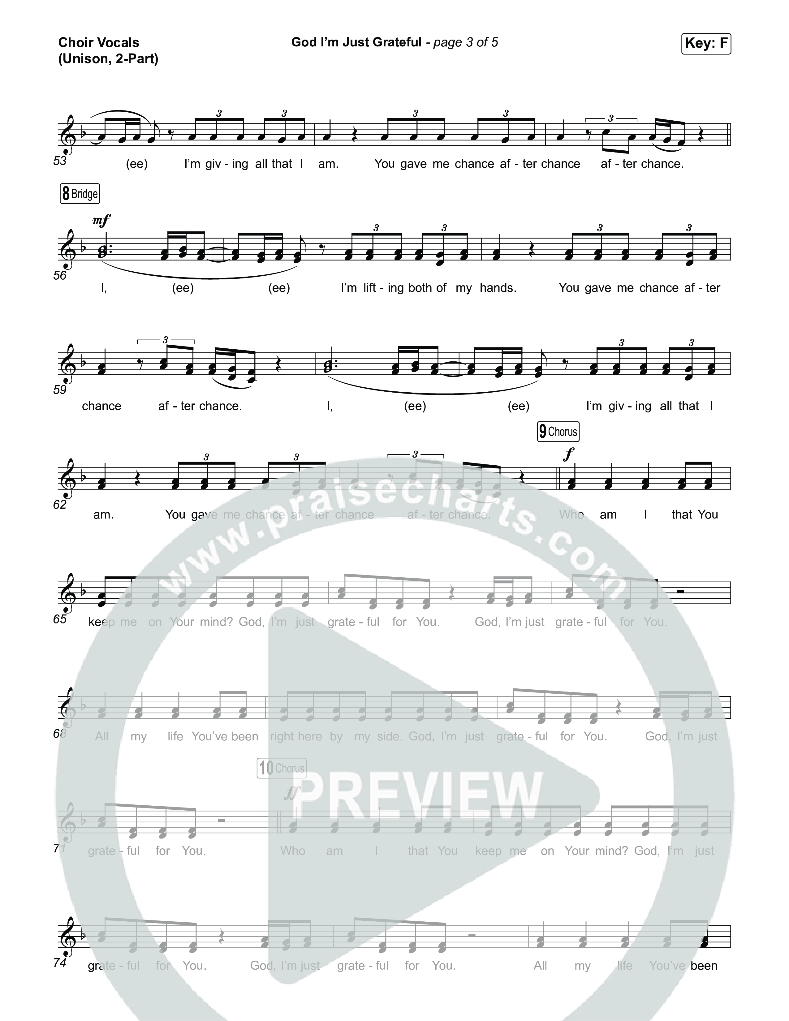 God I'm Just Grateful (Unison/2-Part) Choir Vocals (Uni/2-Part) (Elevation Worship / Chandler Moore / Arr. Luke Gambill)