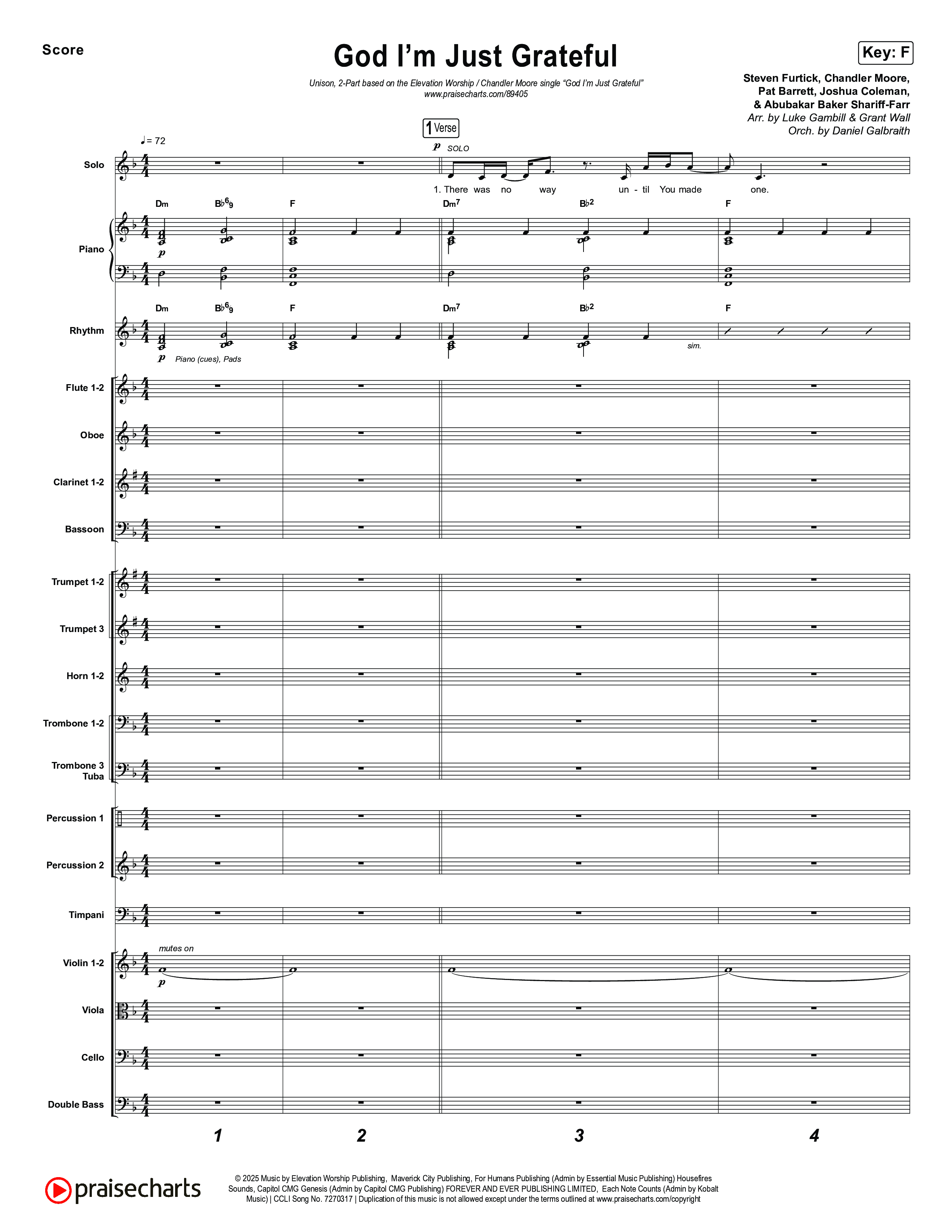 God I'm Just Grateful (Unison/2-Part) Orchestration (Elevation Worship / Chandler Moore / Arr. Luke Gambill)