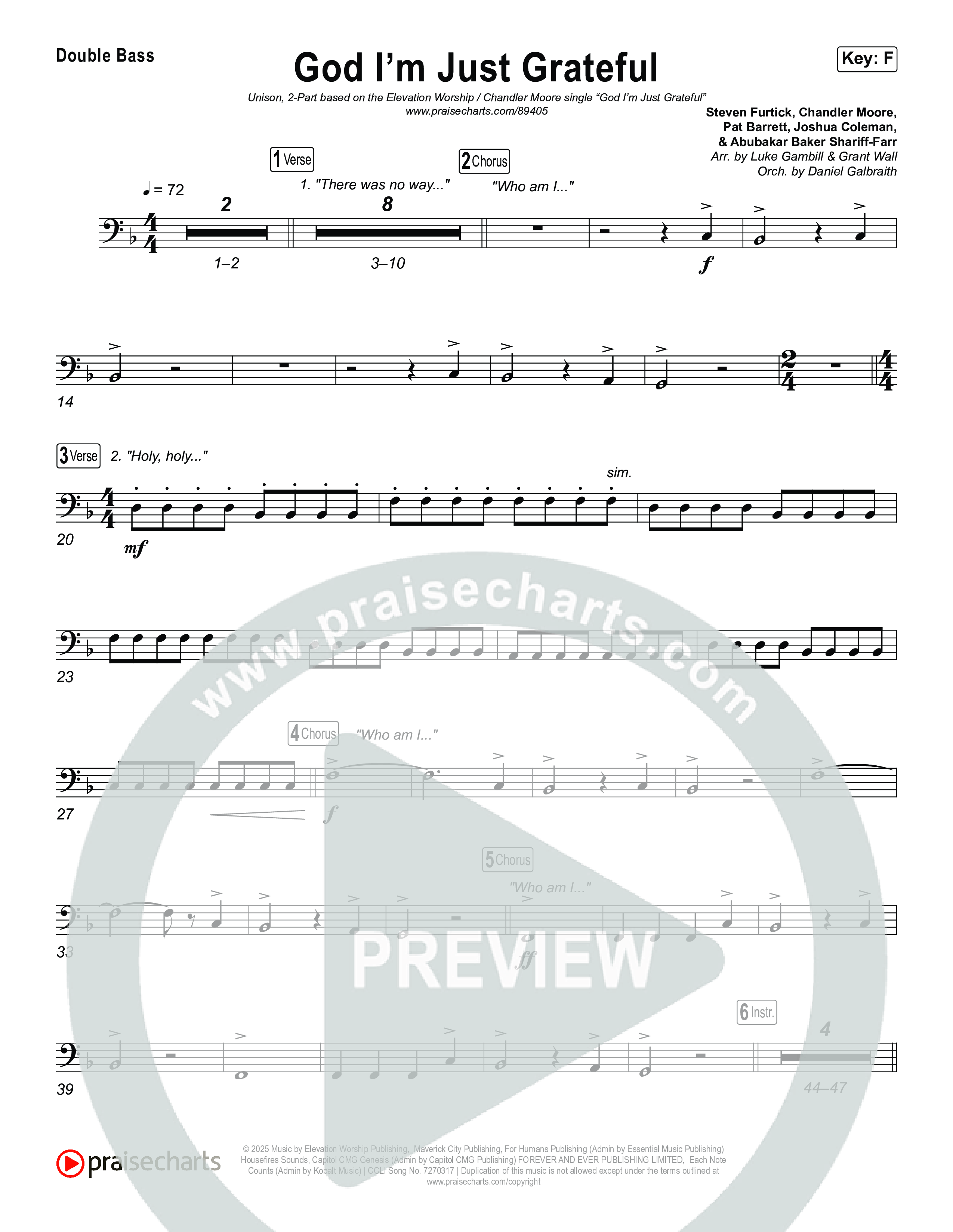 God I'm Just Grateful (Unison/2-Part) Double Bass (Elevation Worship / Chandler Moore / Arr. Luke Gambill)