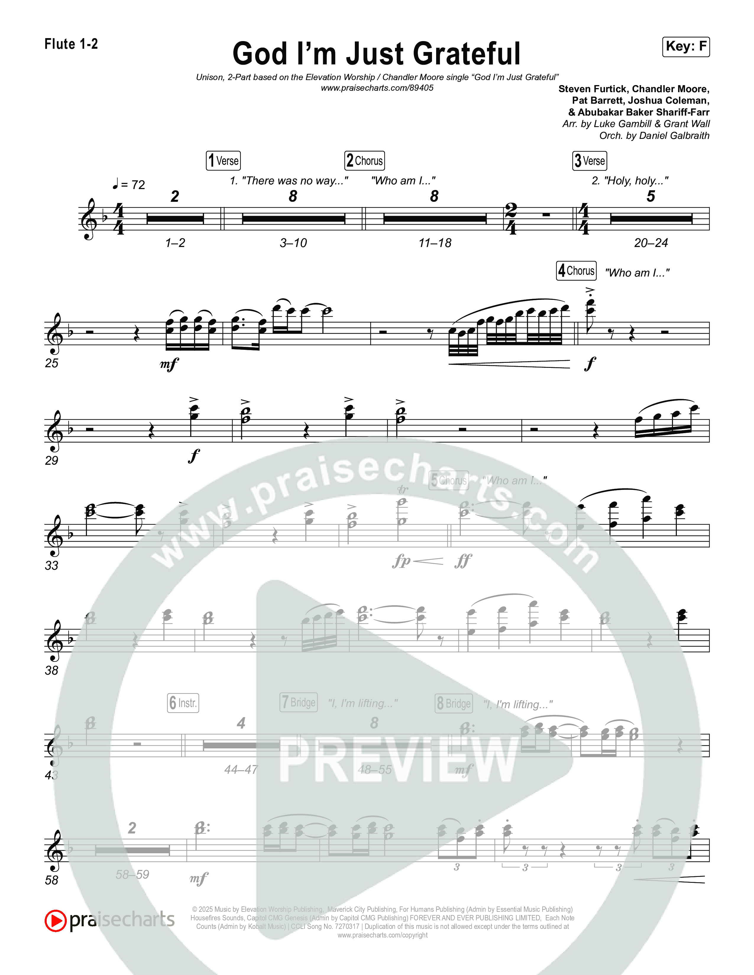 God I'm Just Grateful (Unison/2-Part) Flute 1/2 (Elevation Worship / Chandler Moore / Arr. Luke Gambill)