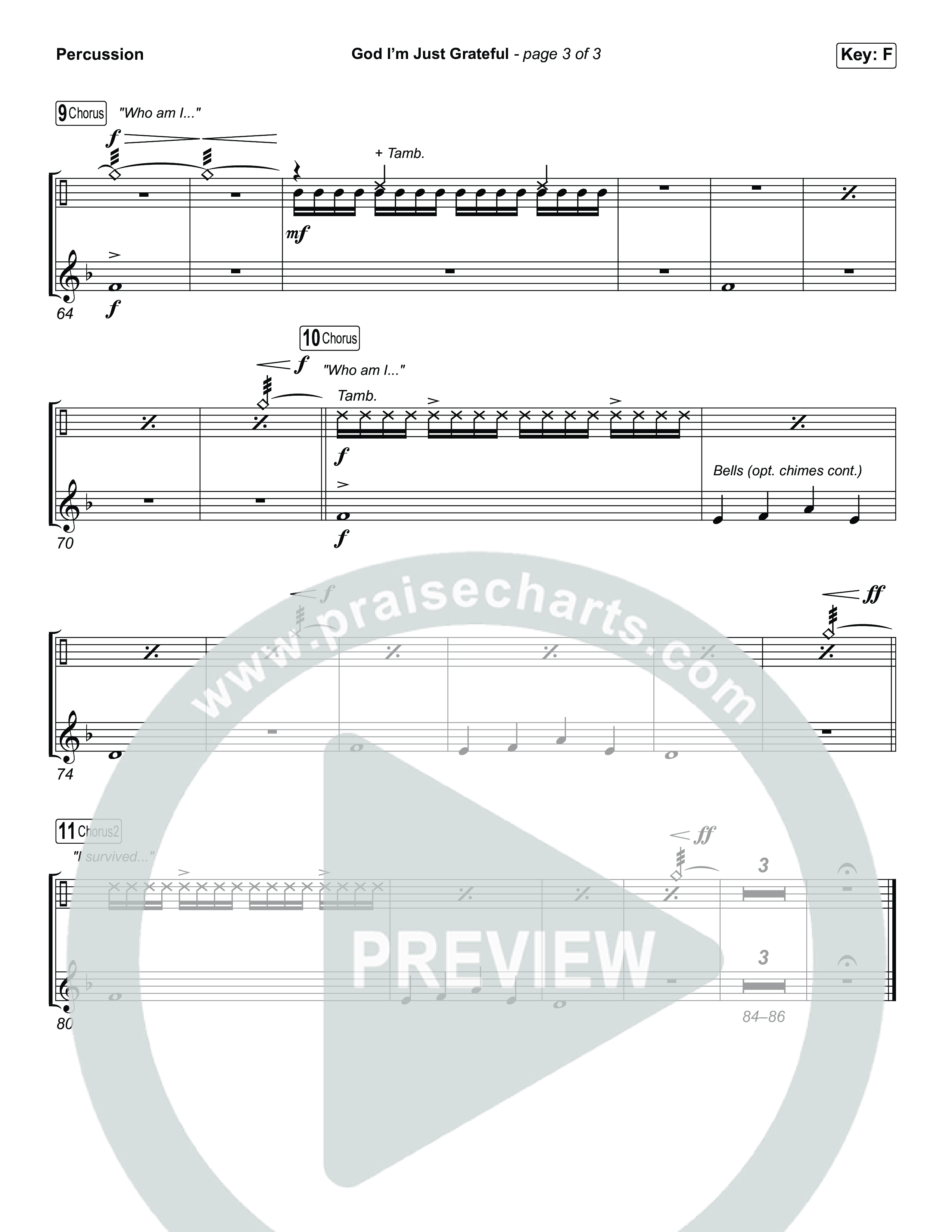 God I'm Just Grateful (Unison/2-Part) Percussion (Elevation Worship / Chandler Moore / Arr. Luke Gambill)