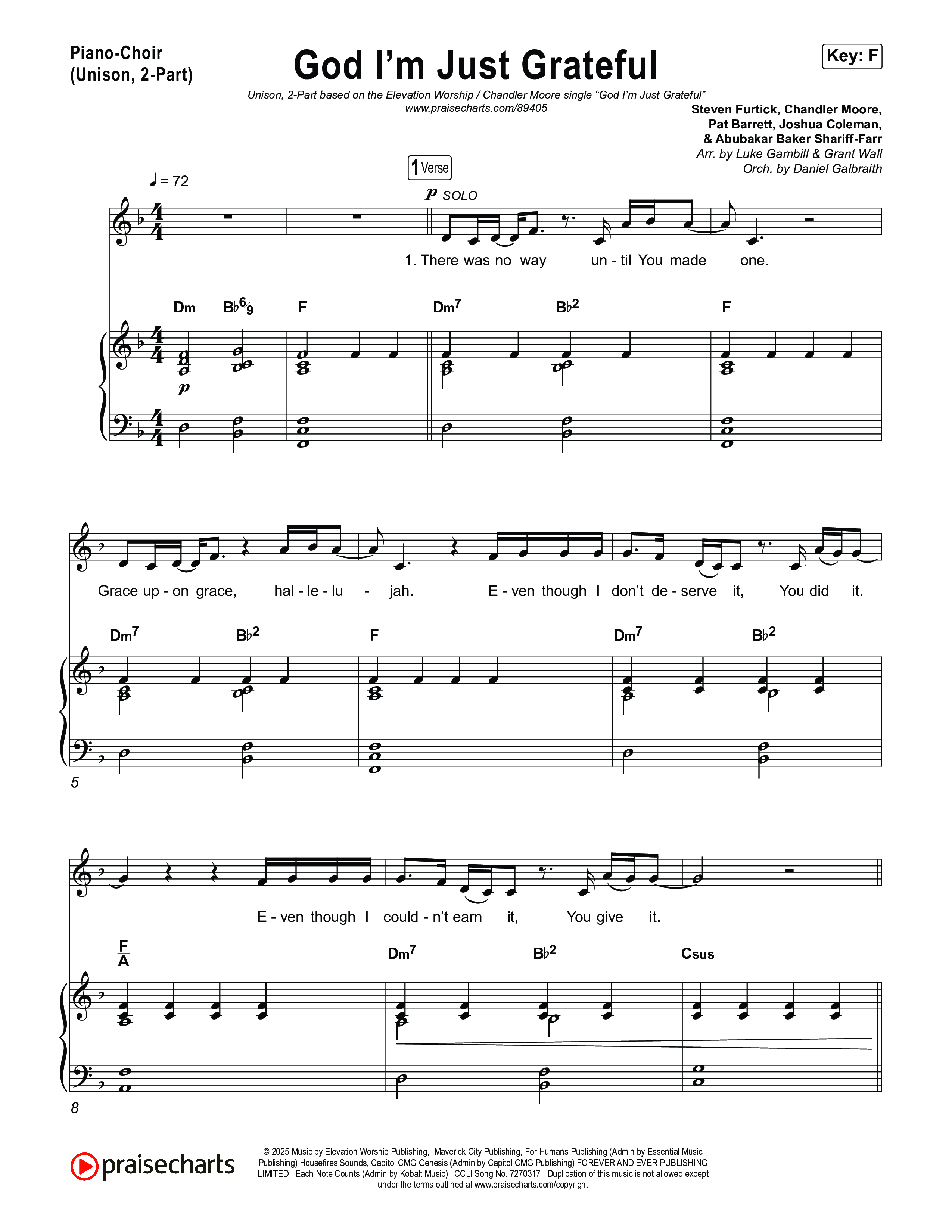 God I'm Just Grateful (Unison/2-Part) Piano/Choir  (Uni/2-Part) (Elevation Worship / Chandler Moore / Arr. Luke Gambill)