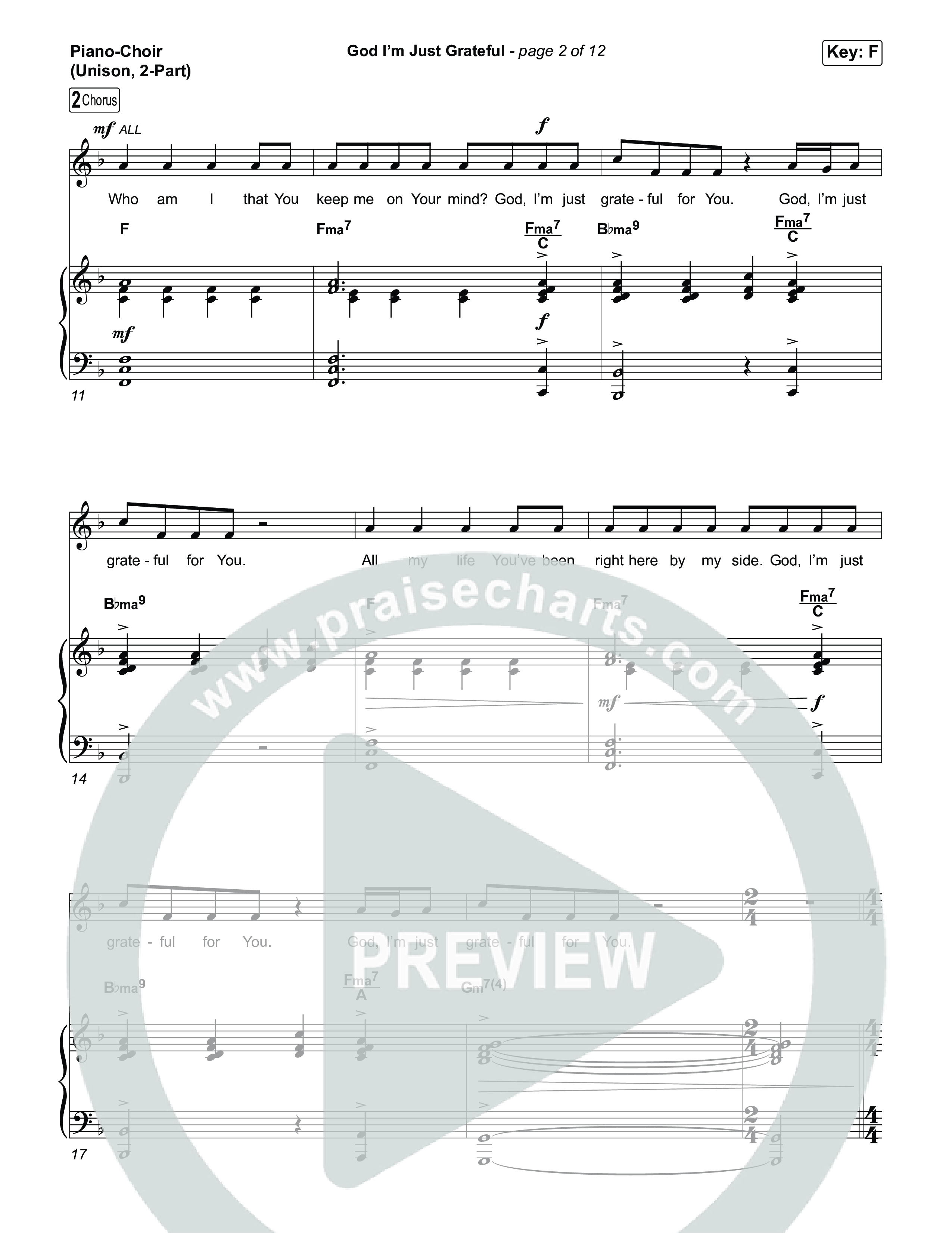God I'm Just Grateful (Unison/2-Part) Piano/Choir  (Uni/2-Part) (Elevation Worship / Chandler Moore / Arr. Luke Gambill)