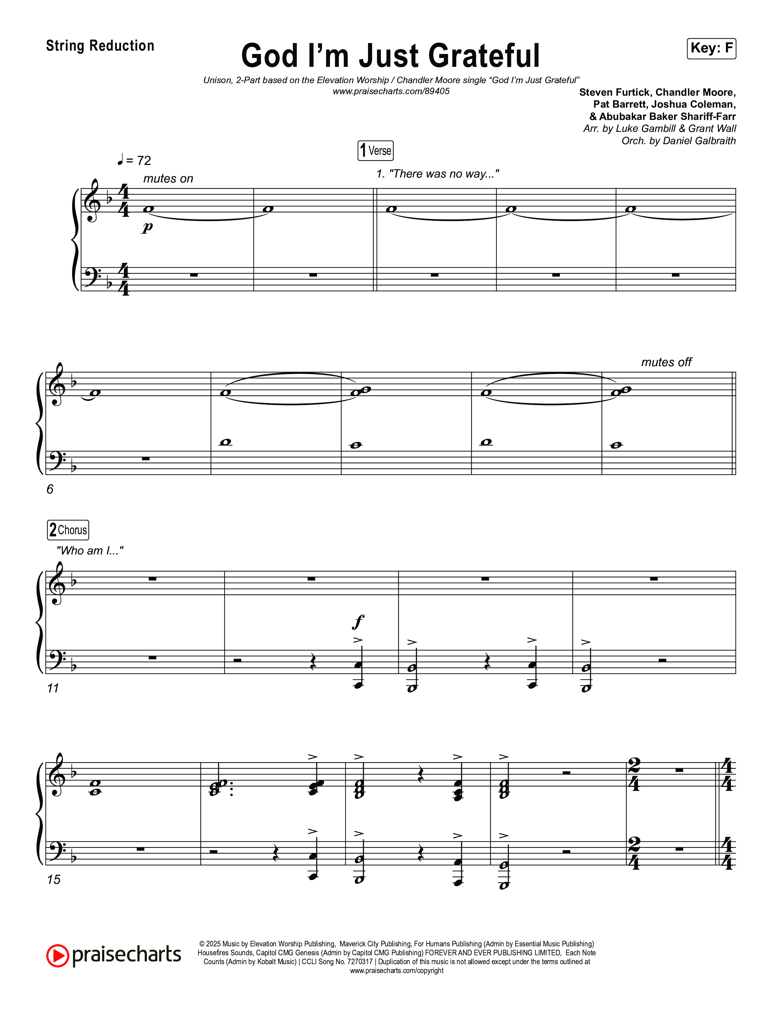 God I'm Just Grateful (Unison/2-Part) String Reduction (Elevation Worship / Chandler Moore / Arr. Luke Gambill)