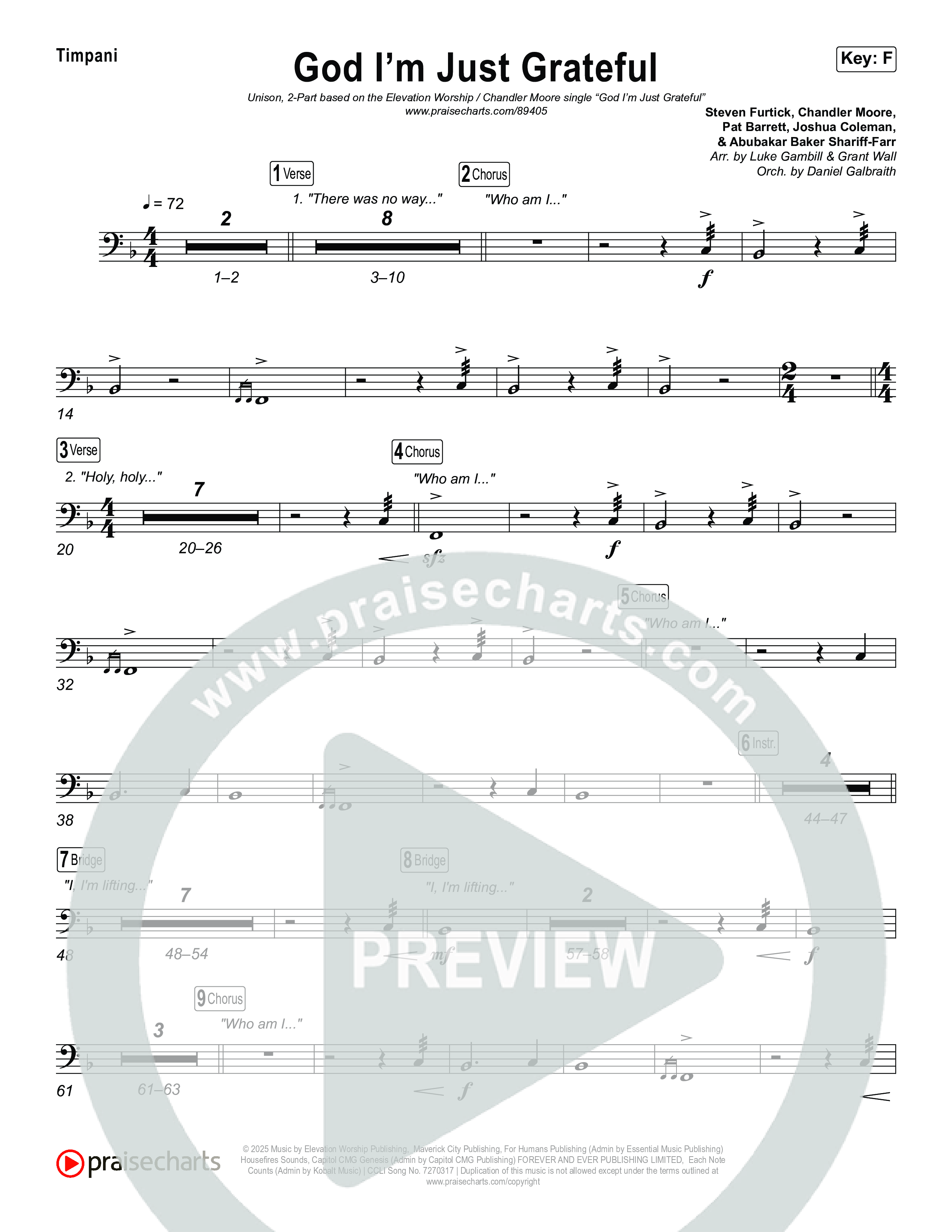 God I'm Just Grateful (Unison/2-Part) Timpani (Elevation Worship / Chandler Moore / Arr. Luke Gambill)