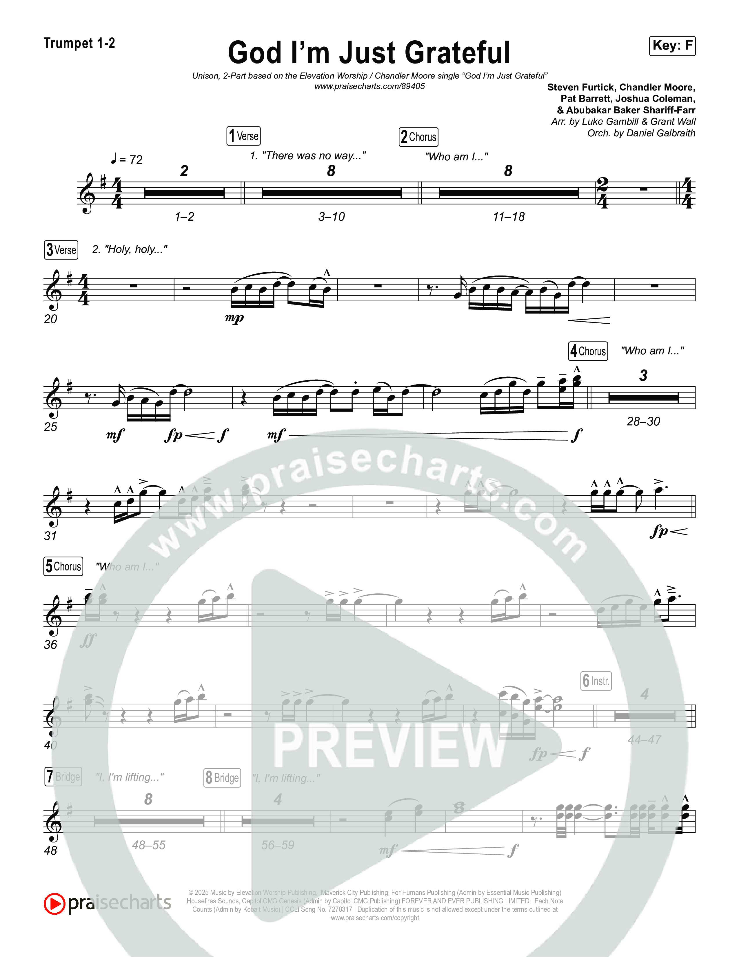 God I'm Just Grateful (Unison/2-Part) Brass Pack (Elevation Worship / Chandler Moore / Arr. Luke Gambill)