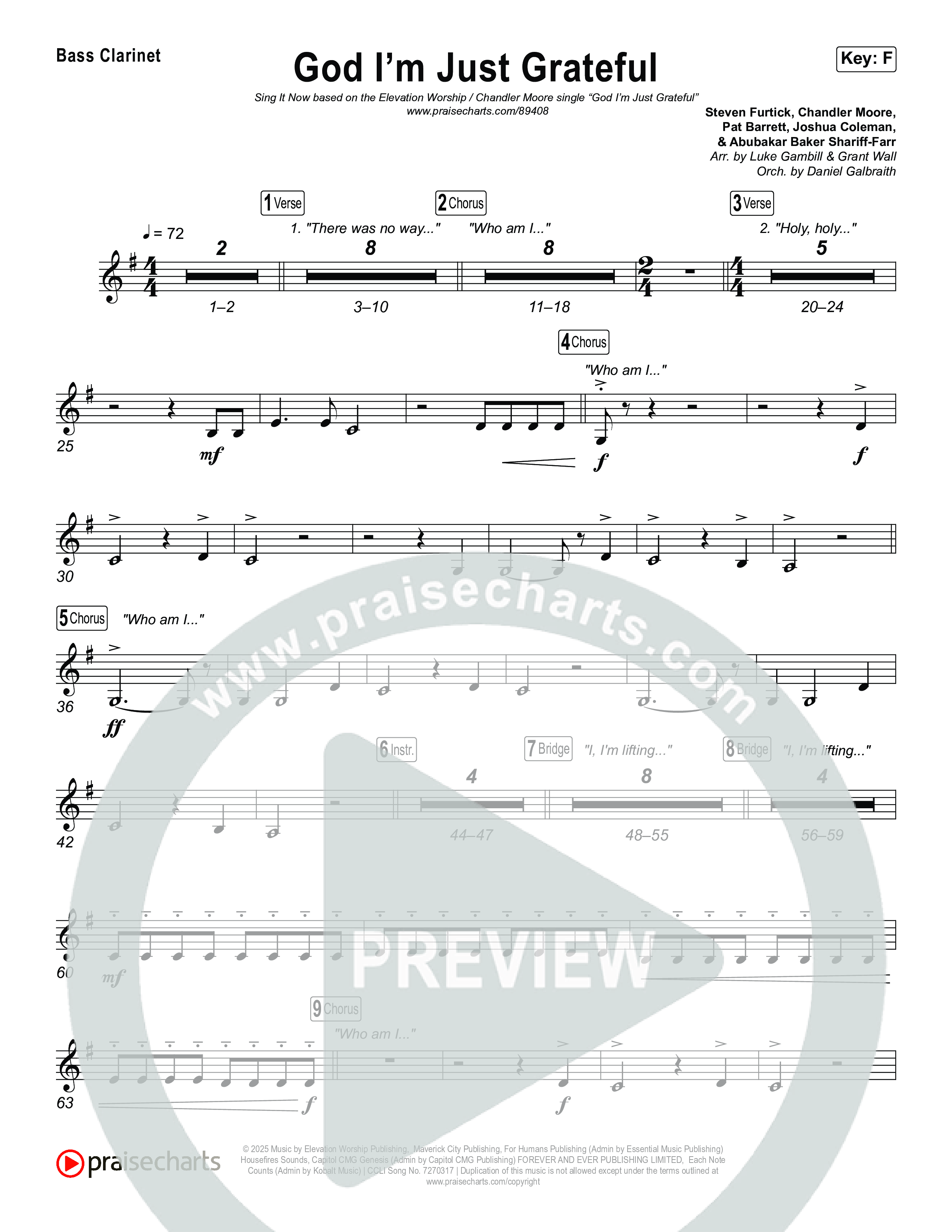 God I'm Just Grateful (Sing It Now) Bass Clarinet (Elevation Worship / Chandler Moore / Arr. Luke Gambill)