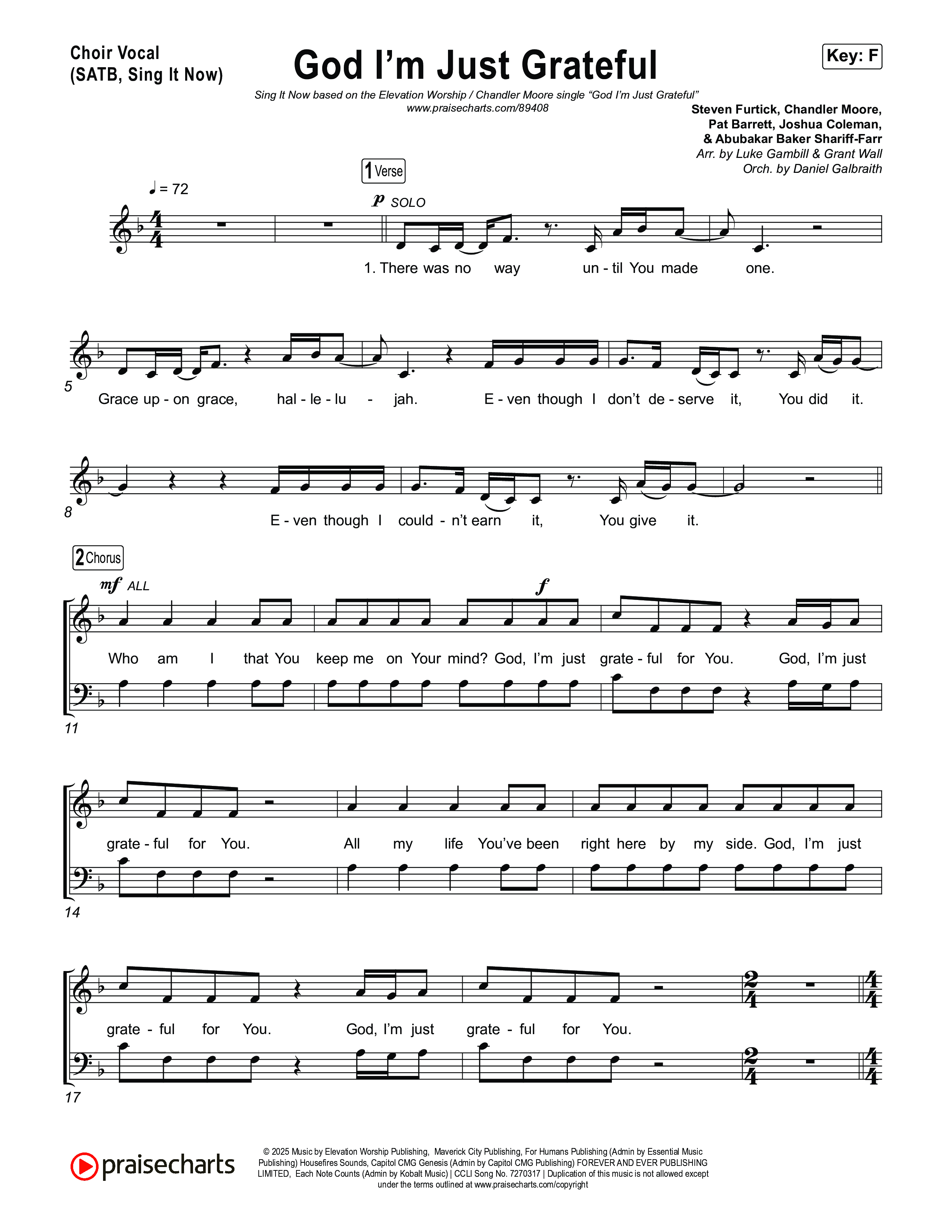 God I'm Just Grateful (Sing It Now) Choir Sheet (SATB) (Elevation Worship / Chandler Moore / Arr. Luke Gambill)