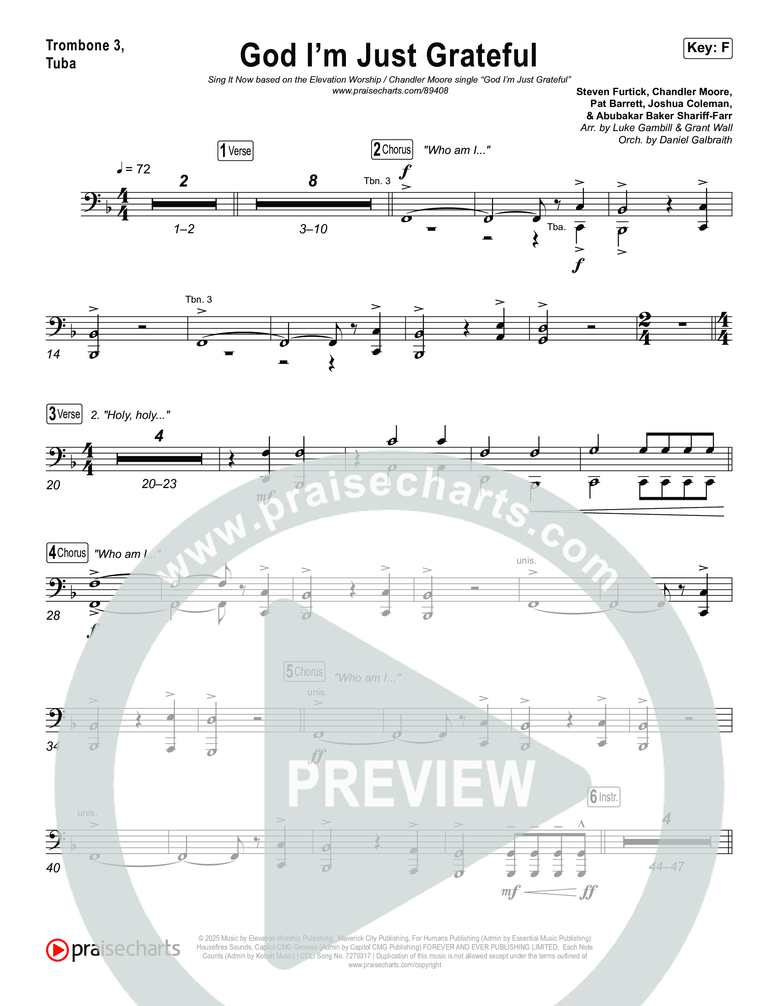 God I'm Just Grateful (Sing It Now) Trombone 3/Tuba (Elevation Worship / Chandler Moore / Arr. Luke Gambill)