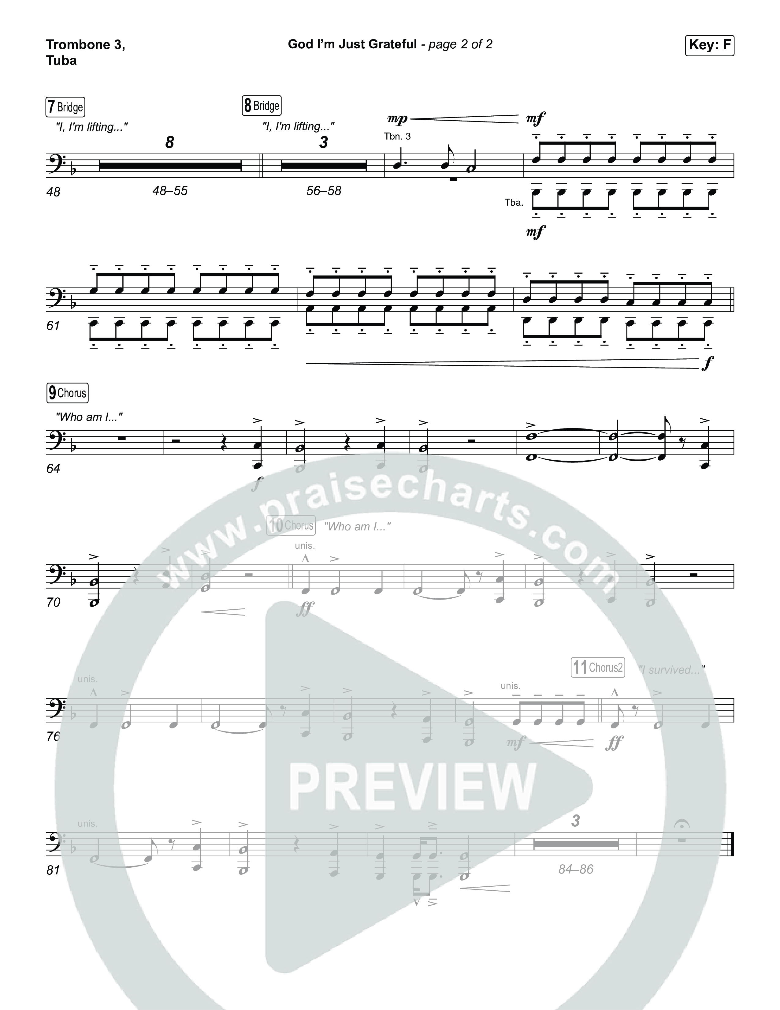 God I'm Just Grateful (Sing It Now) Trombone 3/Tuba (Elevation Worship / Chandler Moore / Arr. Luke Gambill)