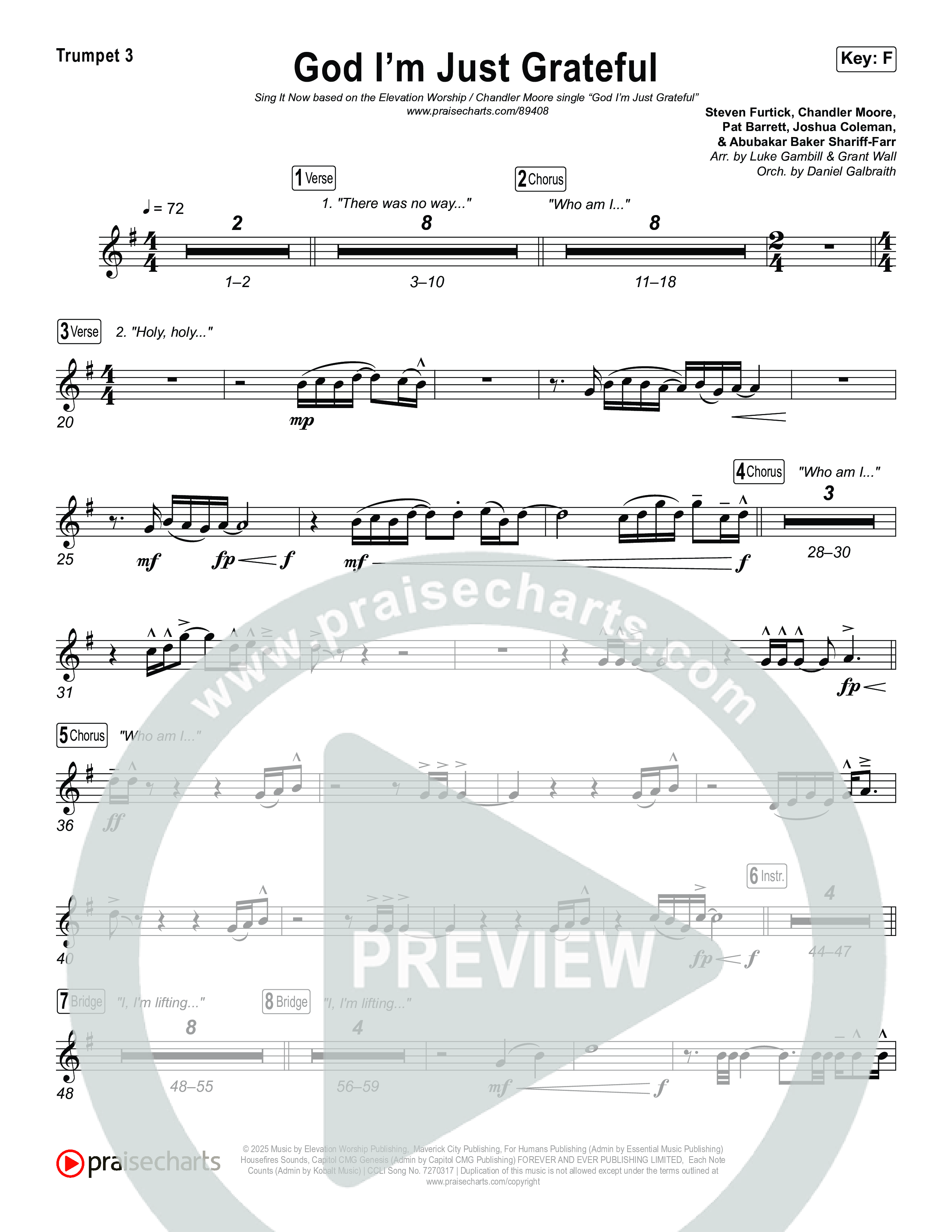 God I'm Just Grateful (Sing It Now) Trumpet 3 (Elevation Worship / Chandler Moore / Arr. Luke Gambill)