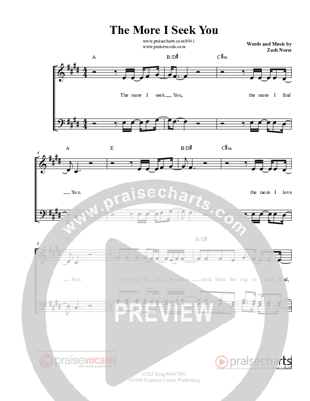 The More I Seek You Lead Sheet (PraiseVocals)